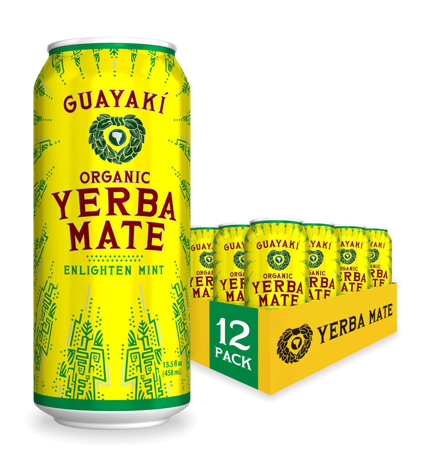 Guayaki Yerba Mate Organic Enlighten Mint Clean Energy Drink 15.5oz (Pack of 12) | 150mg Caffeine | 15.5 Fl Oz - Buy Online on GoSupps.com
