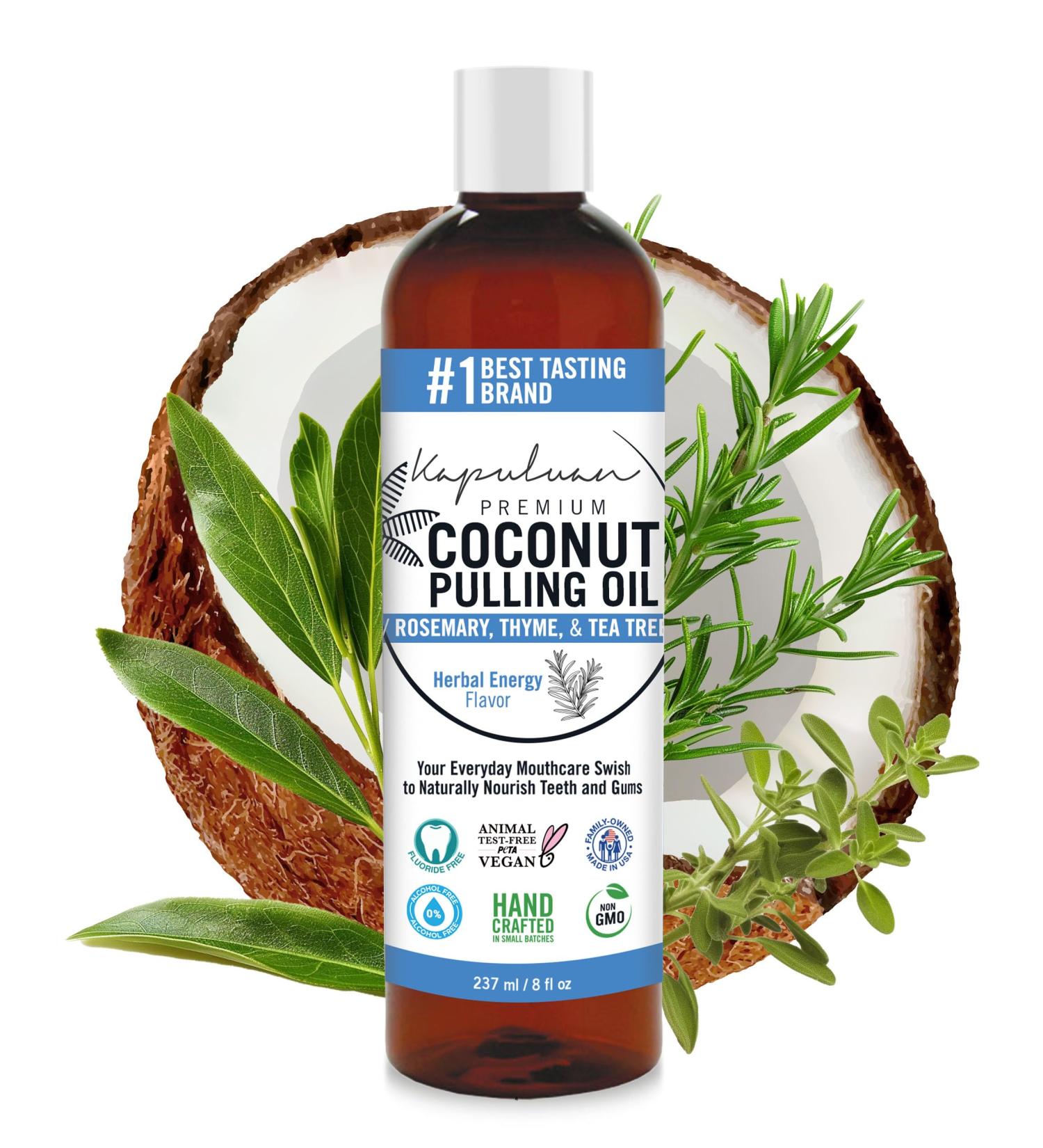 Coconut Oil Pulling Mouthwash - 100% Pure & Natural Non-GMO Ayurvedic with Rosemary Thyme & Tea Tree Essential Oils for Teeth & Gums Care - Buy Online on GoSupps.com