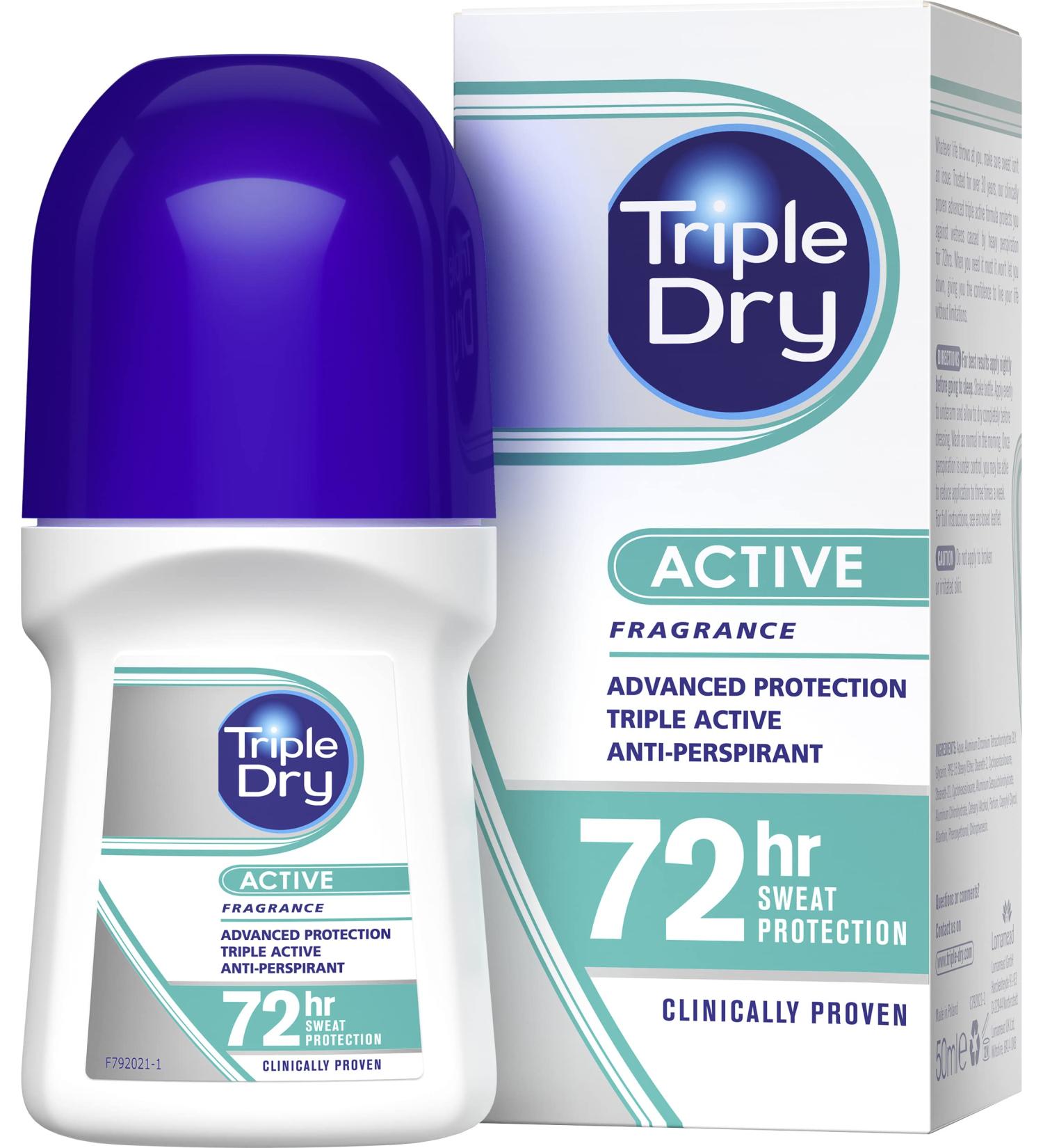 Triple Dry Women Active Fragrance Anti-Perspirant Roll On 50ml - 72-Hour Protection - Fights Odour - Clinically Proven - Female Roll On - Buy Online on GoSupps.com