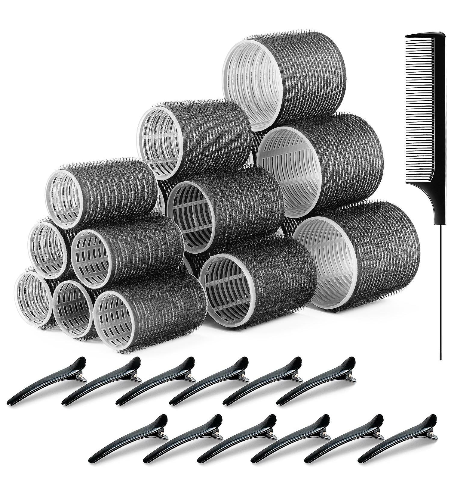 Kouclaa 31 Pcs Black Hair Roller Set Hair Rollers With Clips 3 Size(64mm 48mm 36mm) 18 Pcs Rollers for Hair Volume and 12 Hair Clips and 1 Comb Hair Rollers for Long Hair Medium and Short Hair Black(64mm 48mm 36mm) - Buy Online on GoSupps.com
