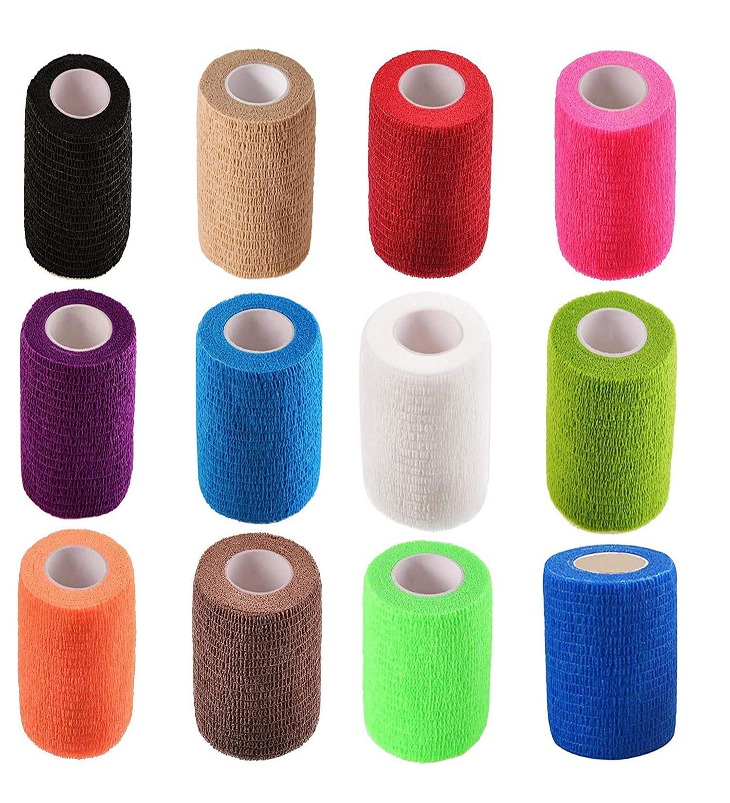 VCCGY 12 Pack Self Adhesive Bandage Wrap Rolls - Assorted Color Cohesive Elastic Tape for Sports - 3 x 5 Yards - Ideal for Wrist, Ankle - Breathable and Stretchy - 12 Count - Buy Online on GoSupps.com