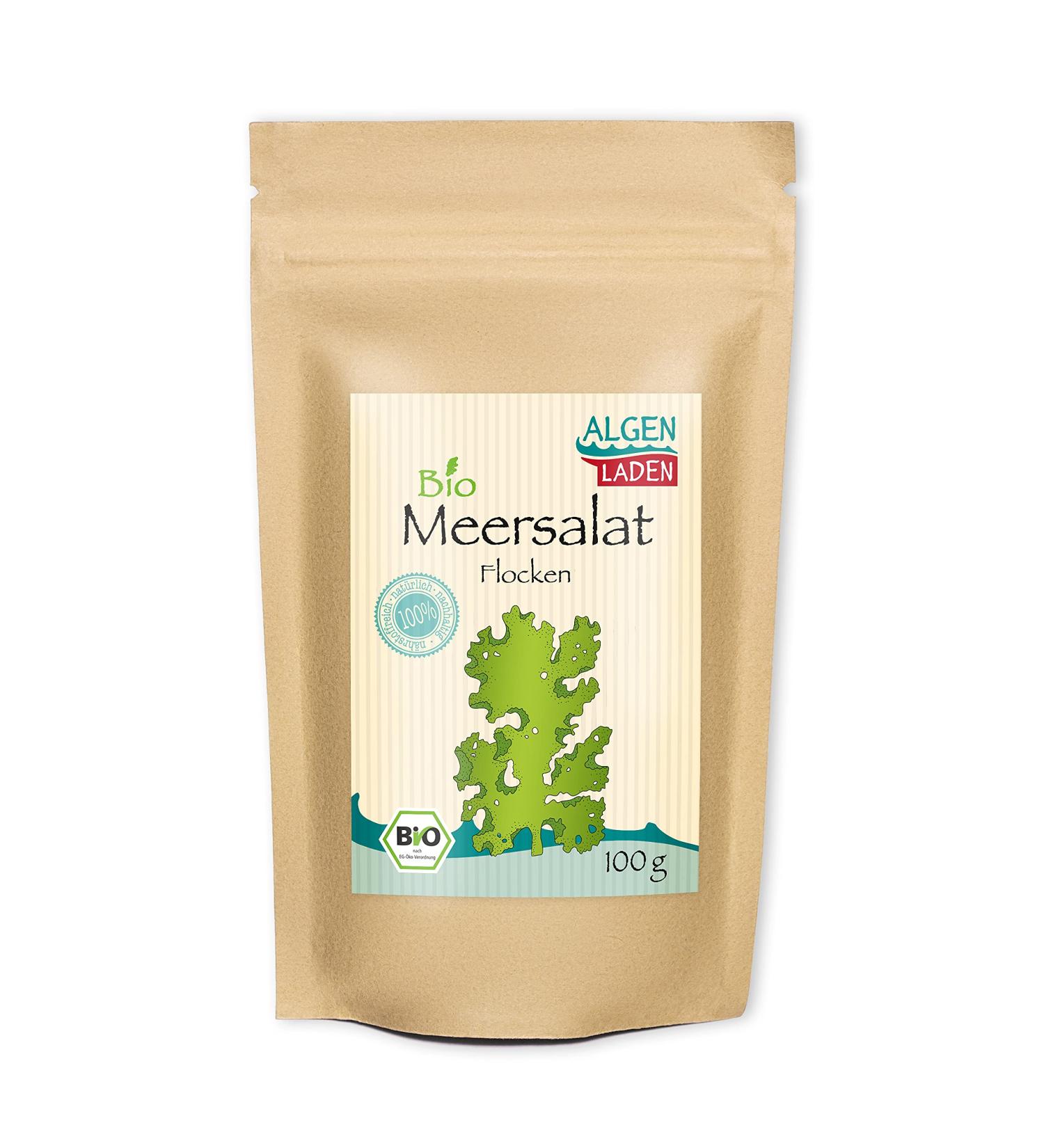 ALGENLADEN Organic Sea Lettuce Flakes 100g | Premium Green Algae | Raw Vegan Superfood from the Atlantic - Buy Online on GoSupps.com