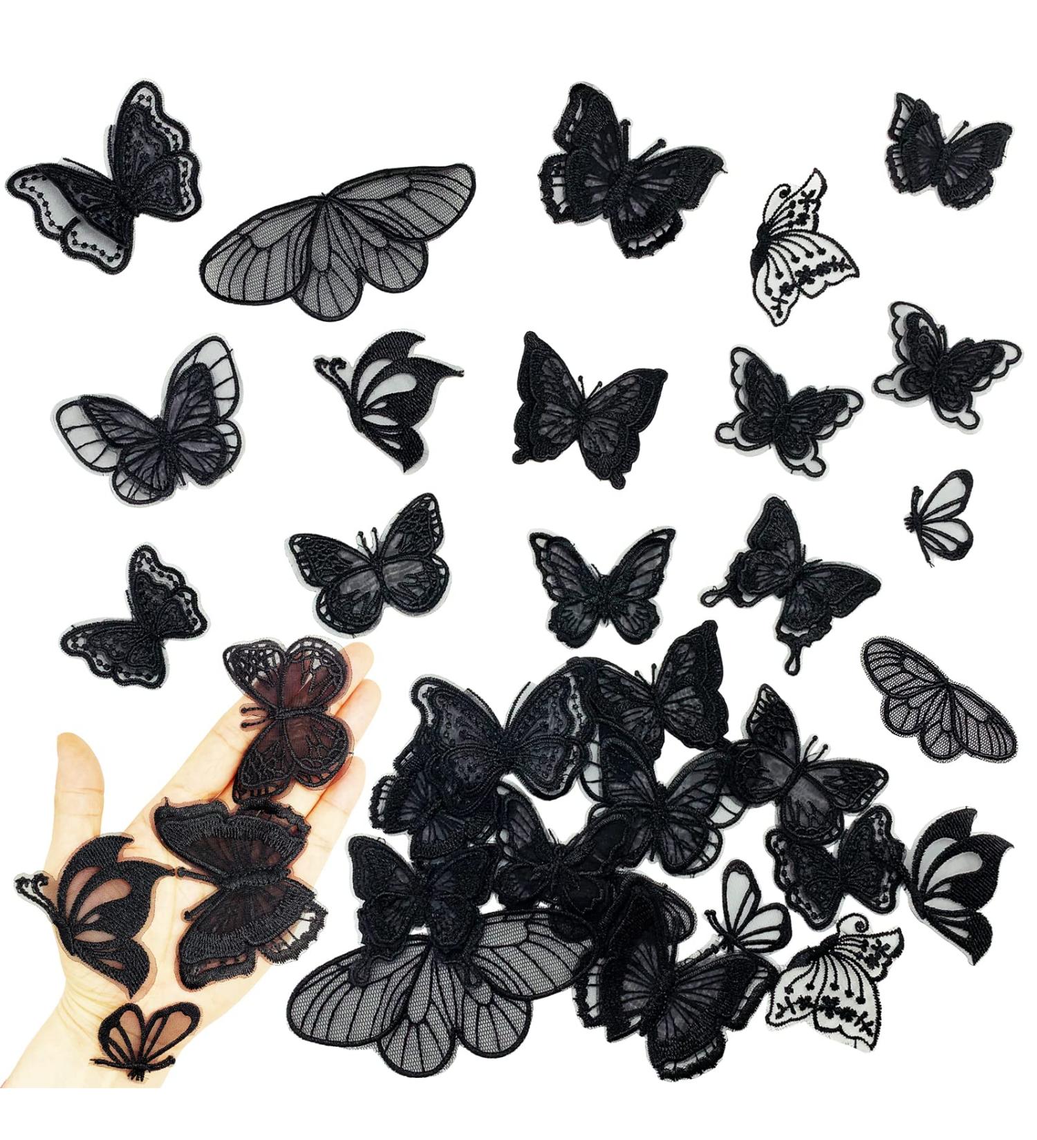 30 Pcs Butterfly Lace Embroidered Appliques Sew On Patches - Black Wedding Dress Clothes Hair Accessories DIY - Buy Online on GoSupps.com