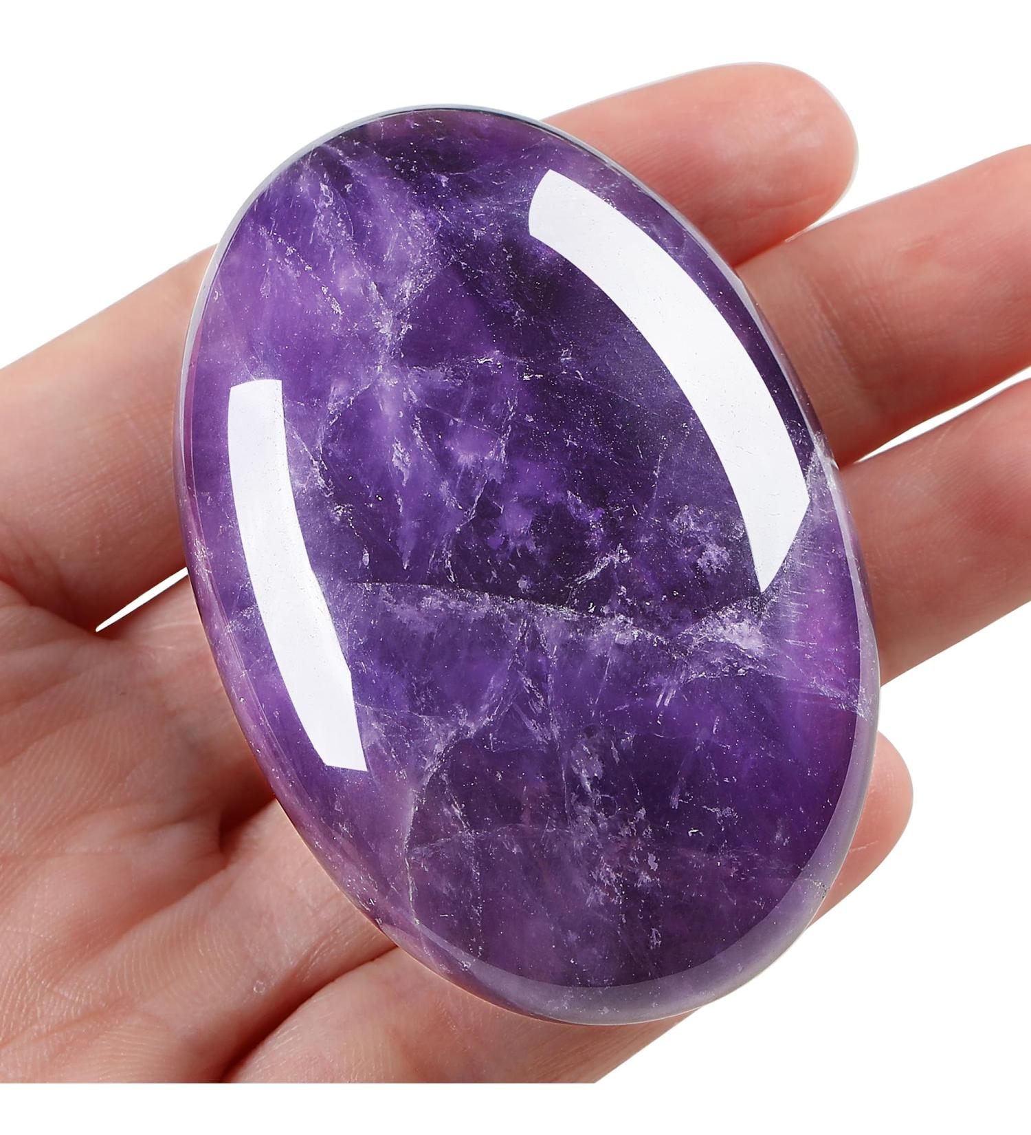 MAIBAOTA 2.4" Amethyst Healing Crystals Gemstones Pocket Polished Gifts Oval Shape Reiki Spiritual Energy Nature Purple Crystal for Women Men Relief Balancing Stress Divination Meditation - Buy Online on GoSupps.com