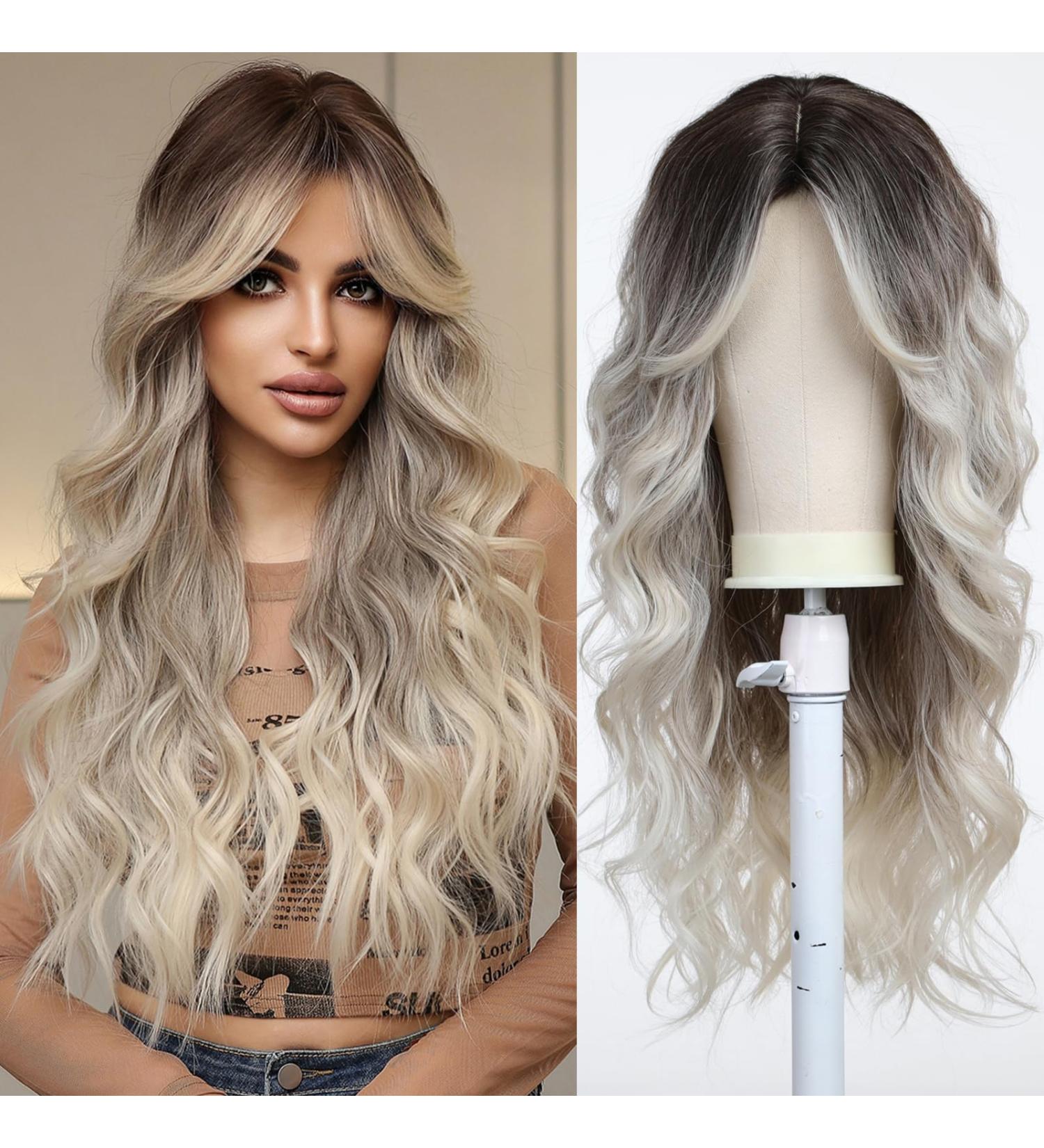 Uevies 26-Inch Long Brown & Blonde Synthetic Wig - Realistic Middle Part Ponytail for Halloween Cosplay Parties & Daily Wear - Buy Online on GoSupps.com