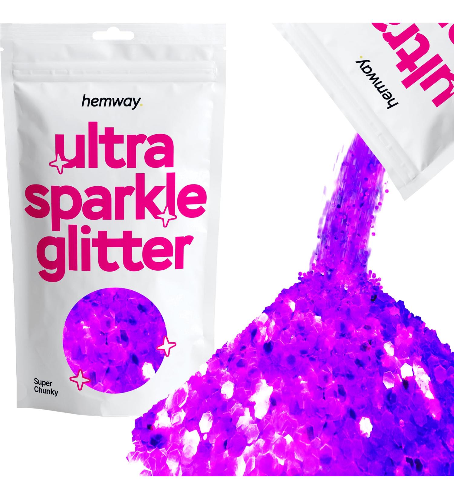 Shop Hemway Premium Ultra Sparkle Glitter - Fluorescent Purple Super Chunky (100g) for Arts Cosmetics & Festivals | Multi-Purpose Metallic Flake - Buy Online on GoSupps.com