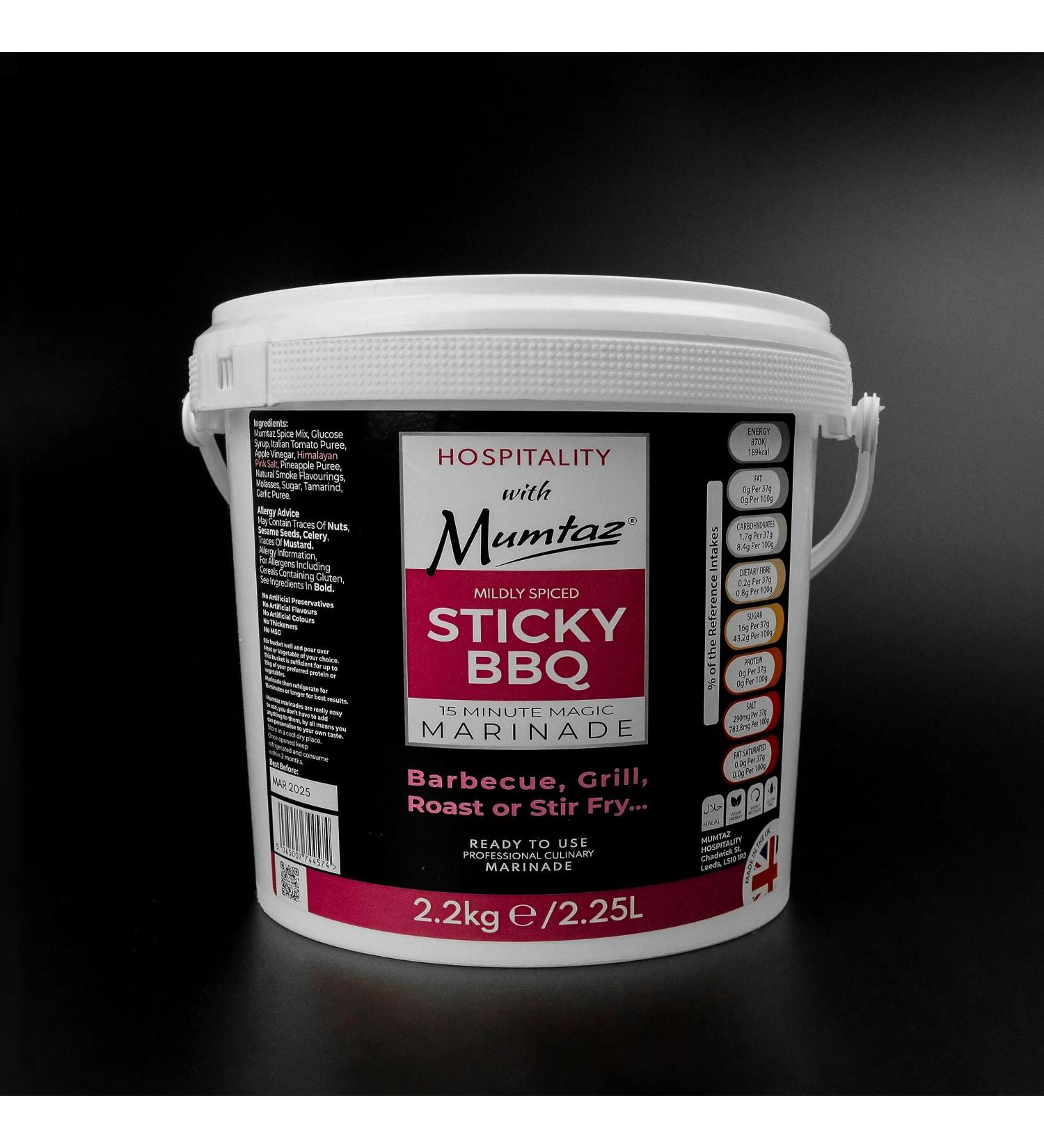 Mumtaz STICKY BBQ Marinade Catering/Party Size Bucket - BULK 2.2Kg - Restaurant Quality - Mildly Spiced - BBQ - Grill - Roast - Stir or Air fry.All Natural Ingredients- Gluten Free- Vegan Friendly. - Buy Online on GoSupps.com