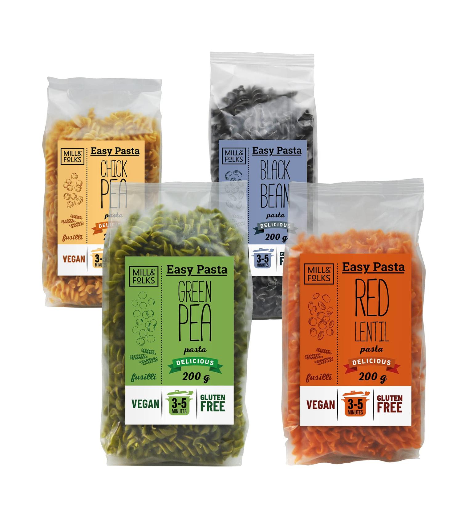 Mill & Folks Easy Pasta Vegetables Fusilli 4 x 200g Pack | Vegan & Gluten Free - Buy Online on GoSupps.com