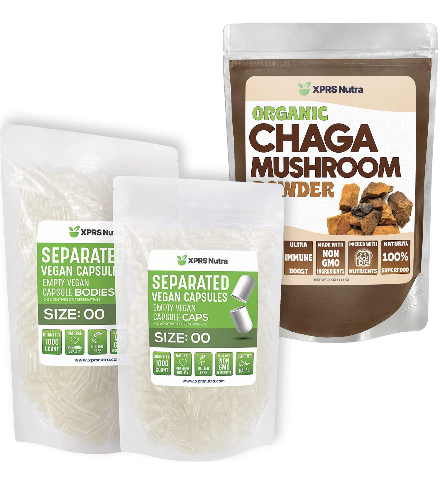 XPRS Nutra Separated Size 00 Capsules (1000 Count) with Chaga Powder (8 Ounce) Bundle - Buy Online on GoSupps.com