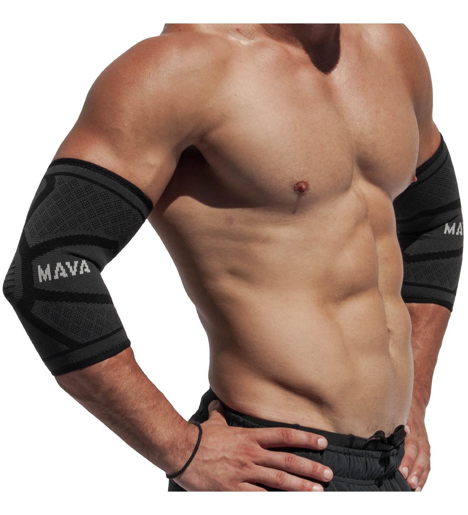 Mava Sports Elbow Brace Compression Sleeve Pair - Relief for Tendonitis Tennis Workouts Weightlifting & Golfer's Elbow - Medium Black - Buy Online on GoSupps.com