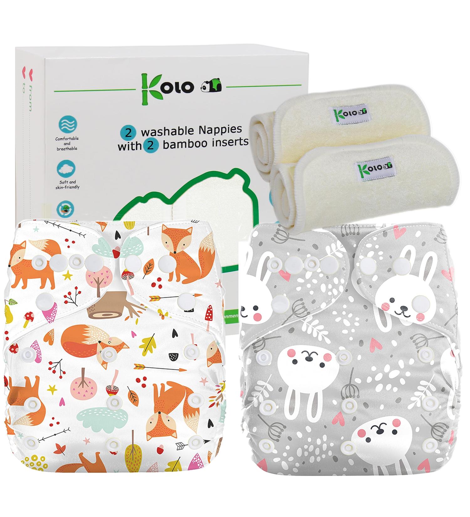 Colo Reusable Diapers | Eco-Friendly Washable Cloth Diaper Set with Bamboo Inserts | Adjustable Fabric Diapers for Foxes & Rabbits - Buy Online on GoSupps.com