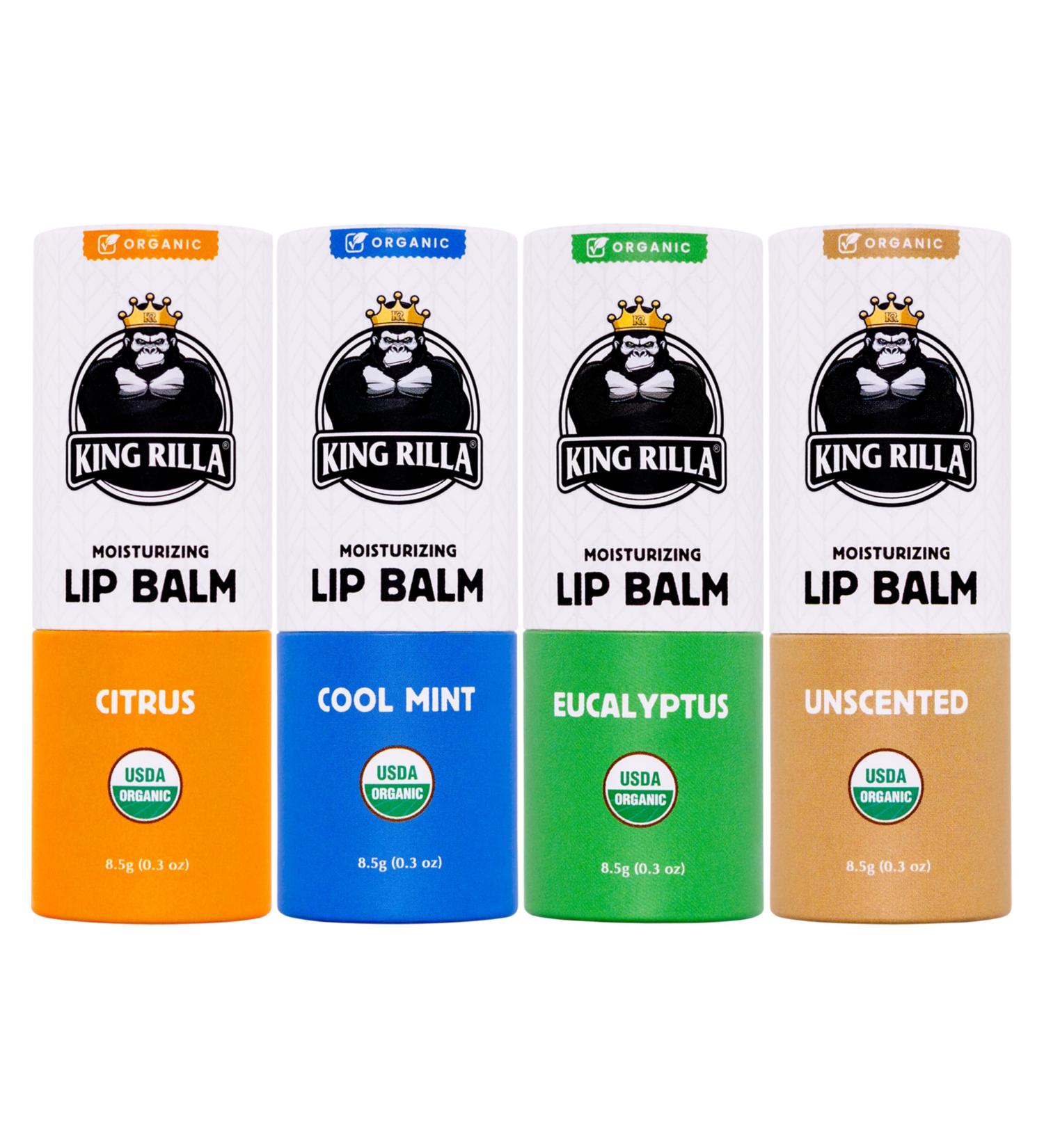 King Rilla Organic Lip Balm for Men USDA Certified Natural Hydrating & Soothing Vegan Cruelty-Free Eco-Friendly Lip Care with Organic Ingredients (All Mix Lips Balm 04 Pack) - Buy Online on GoSupps.com