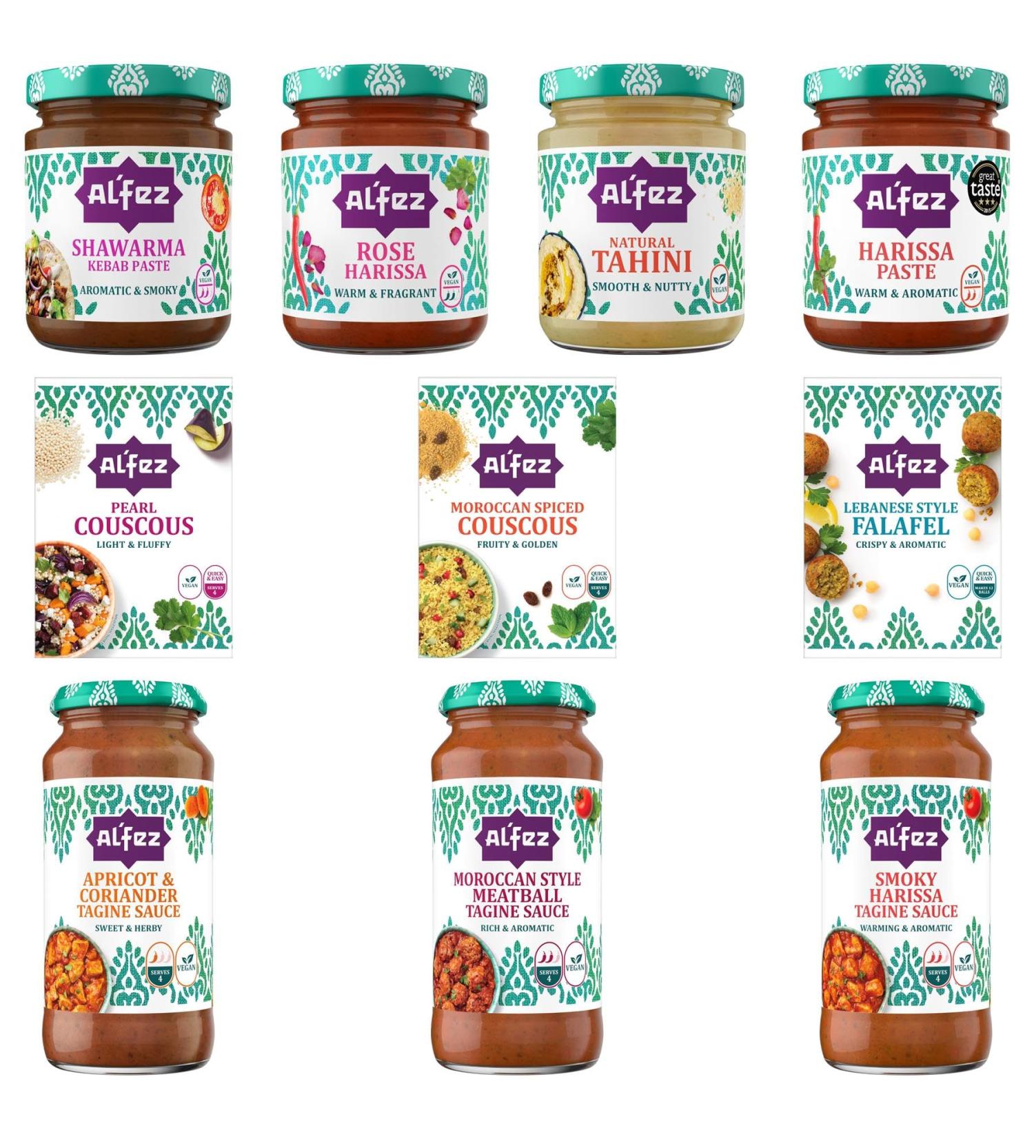Alfez Sauce Pick N Mix - Create Custom Sauce Combo with 9+ Flavours | HARISSA NATURAL TAHINI ROSE HARISSA PEARL COUSCOUS | Gift Set for Sauce Lovers - Pack of 4 - Buy Online on GoSupps.com