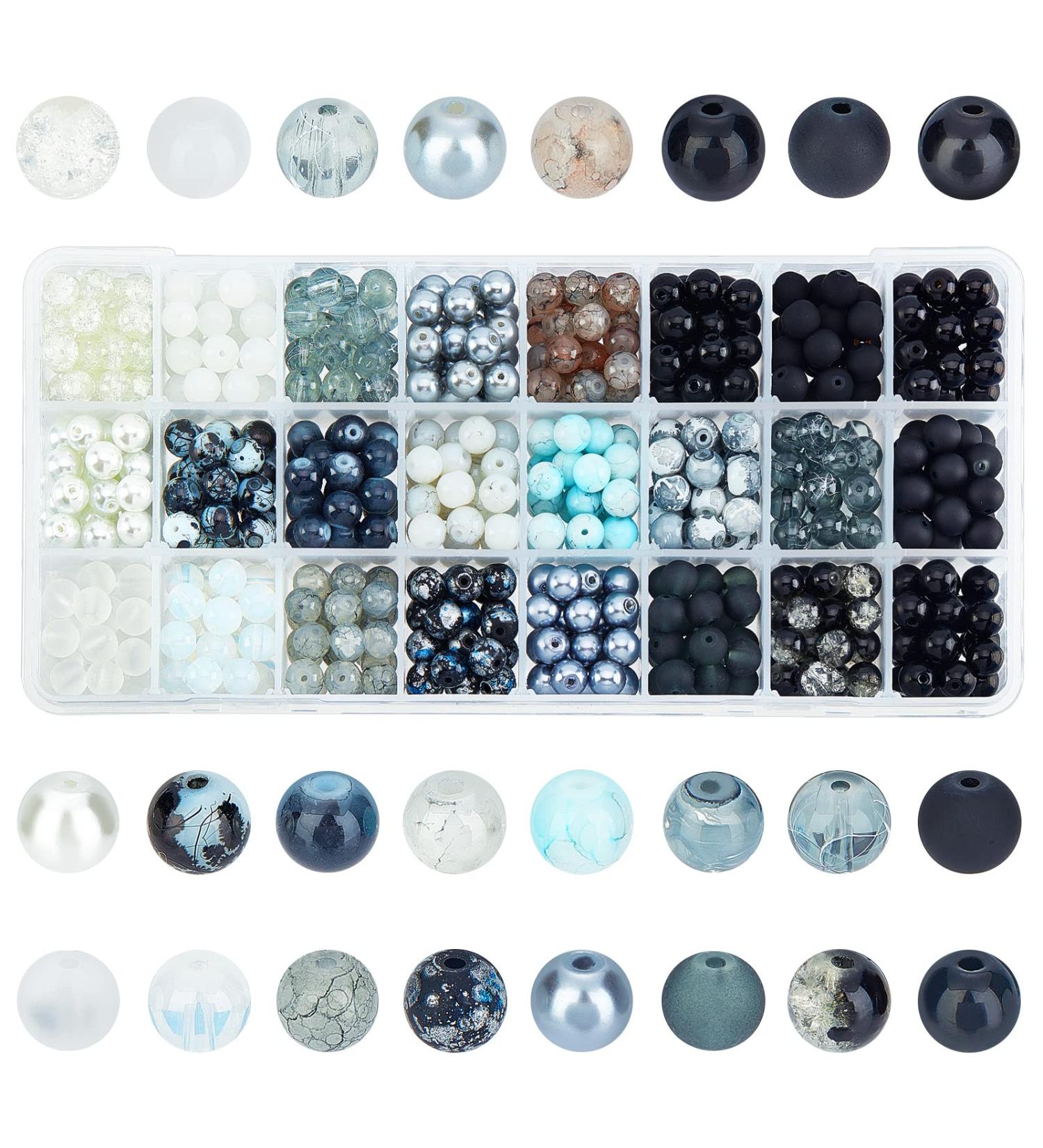 PandaHall 720pcs 8mm Round Glass Beads - 24 Colors Black Bracelet Beads for Jewelry Making - Halloween Eid Mubarak Ramadan Decoration - Buy Online on GoSupps.com