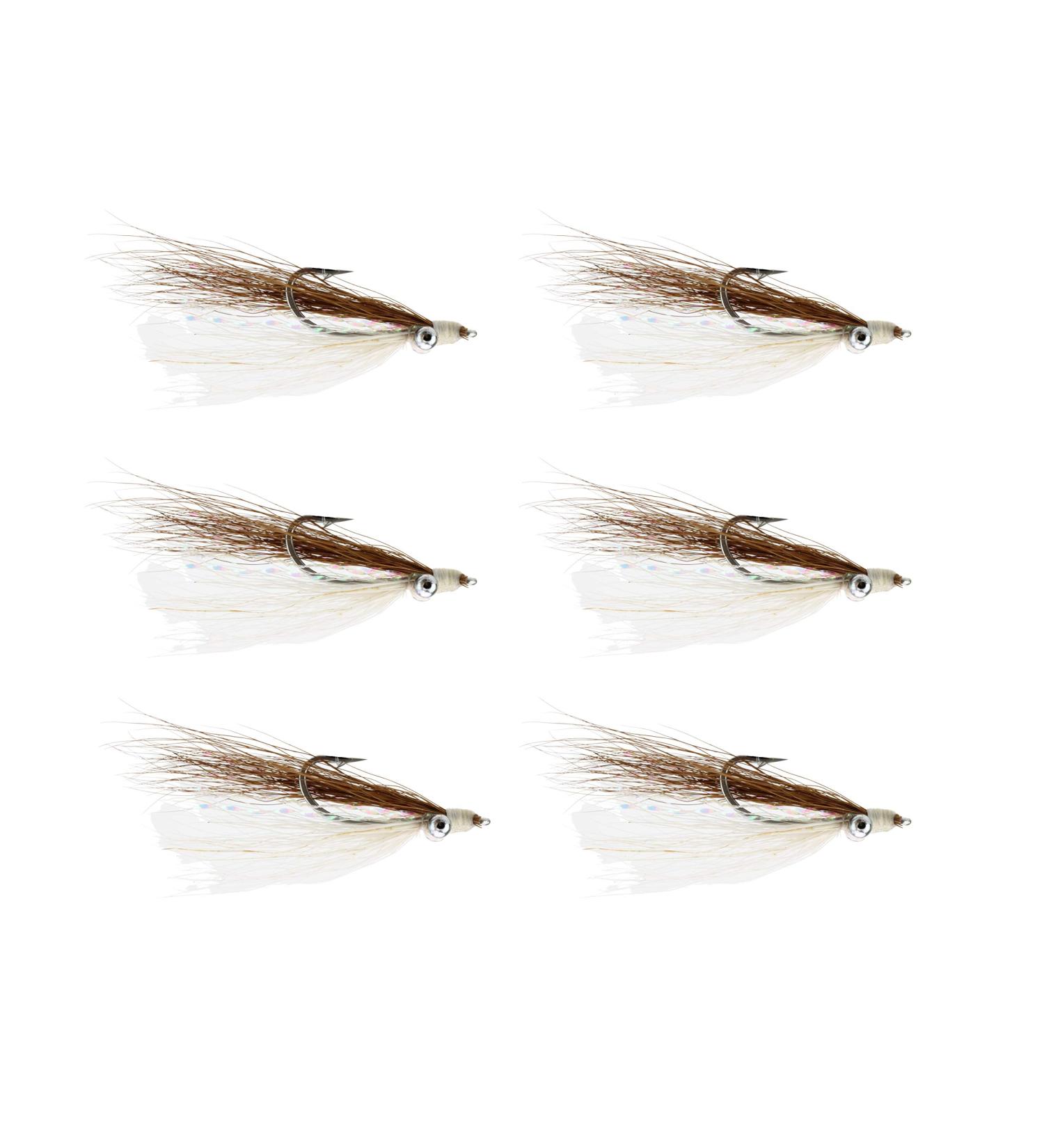 Wild Water Clouser Minnow Flies 6 Pack - Brown & White Steamer for Smallmouth Bass & Trout - Size 0/1, 2, 8 - Buy Online on GoSupps.com