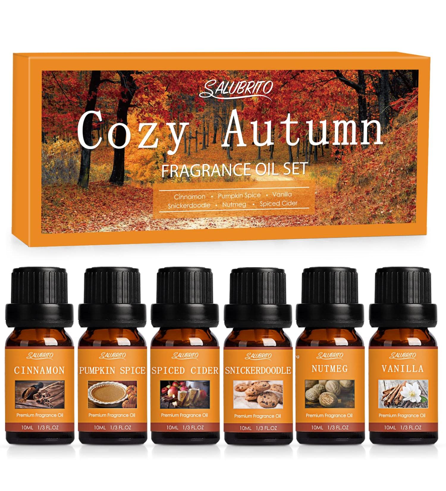 Buy SALUBRITO Fall Fragrance Oils Set - Autumn Essential Oils for Diffuser & Candle Making | Cinnamon Pumpkin Spice Vanilla & More | 6x10ml Aromatherapy Gift - Buy Online on GoSupps.com