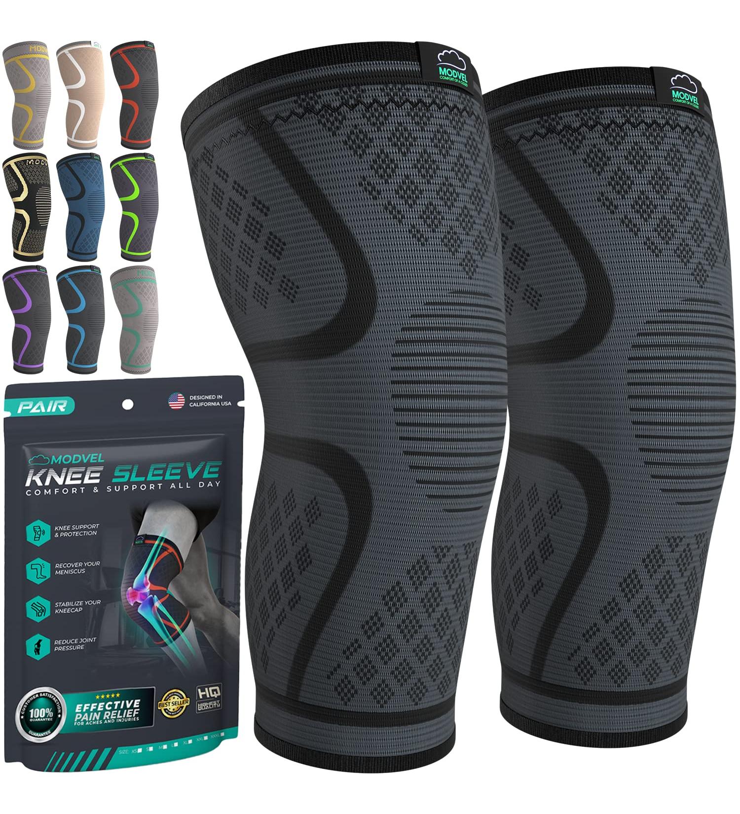 Modvel Knee Brace Set for Men & Women - 2 Pack Compression Sleeve for Knee Pain, Meniscus Tear, ACL & Arthritis Relief - Knee Support Brace - Buy Online on GoSupps.com