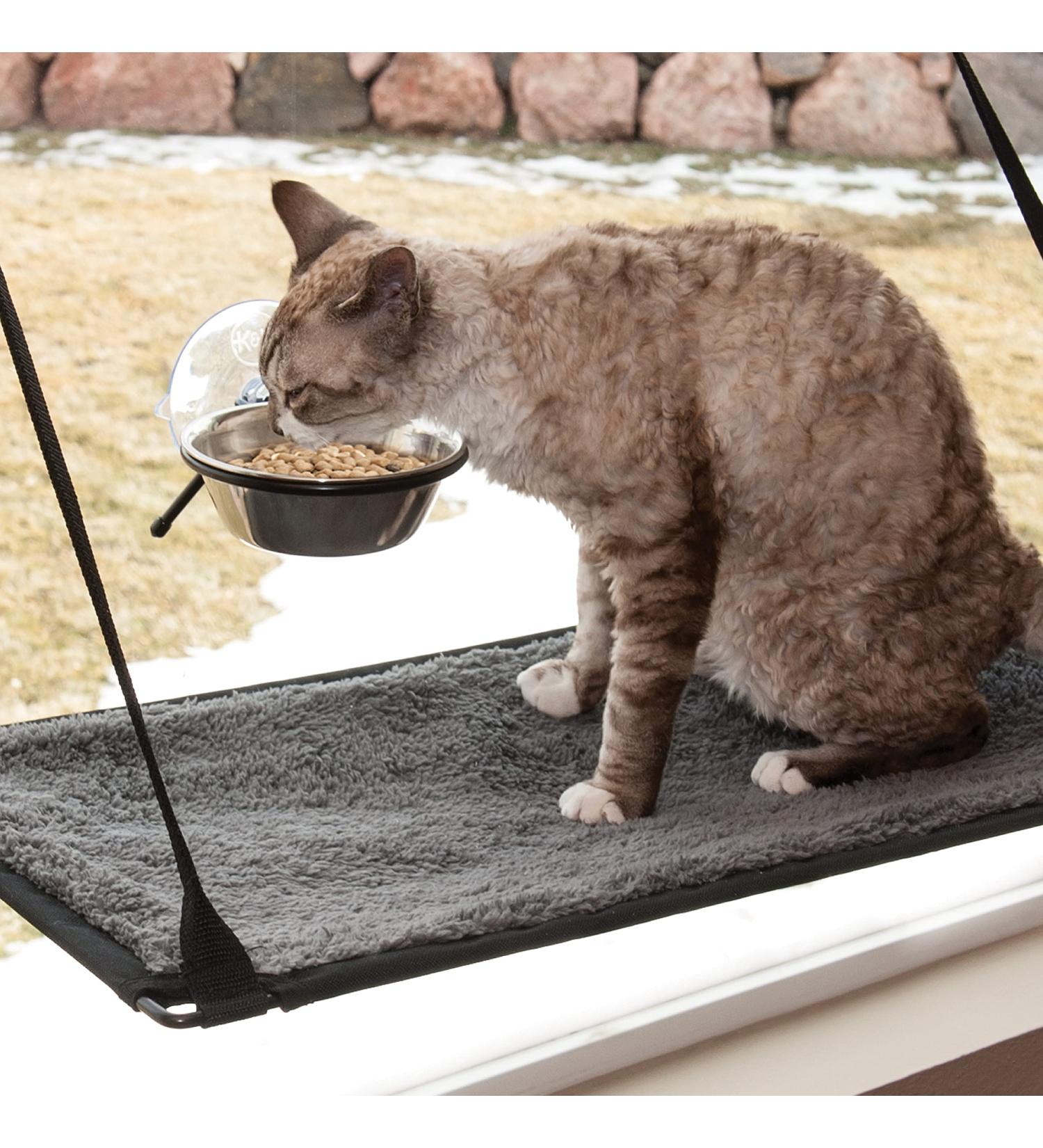 K&H EZ Mount Up and Away Kitty Diner Cat Bowl | Window-Mounted Stainless/Black 12oz - Buy Online on GoSupps.com