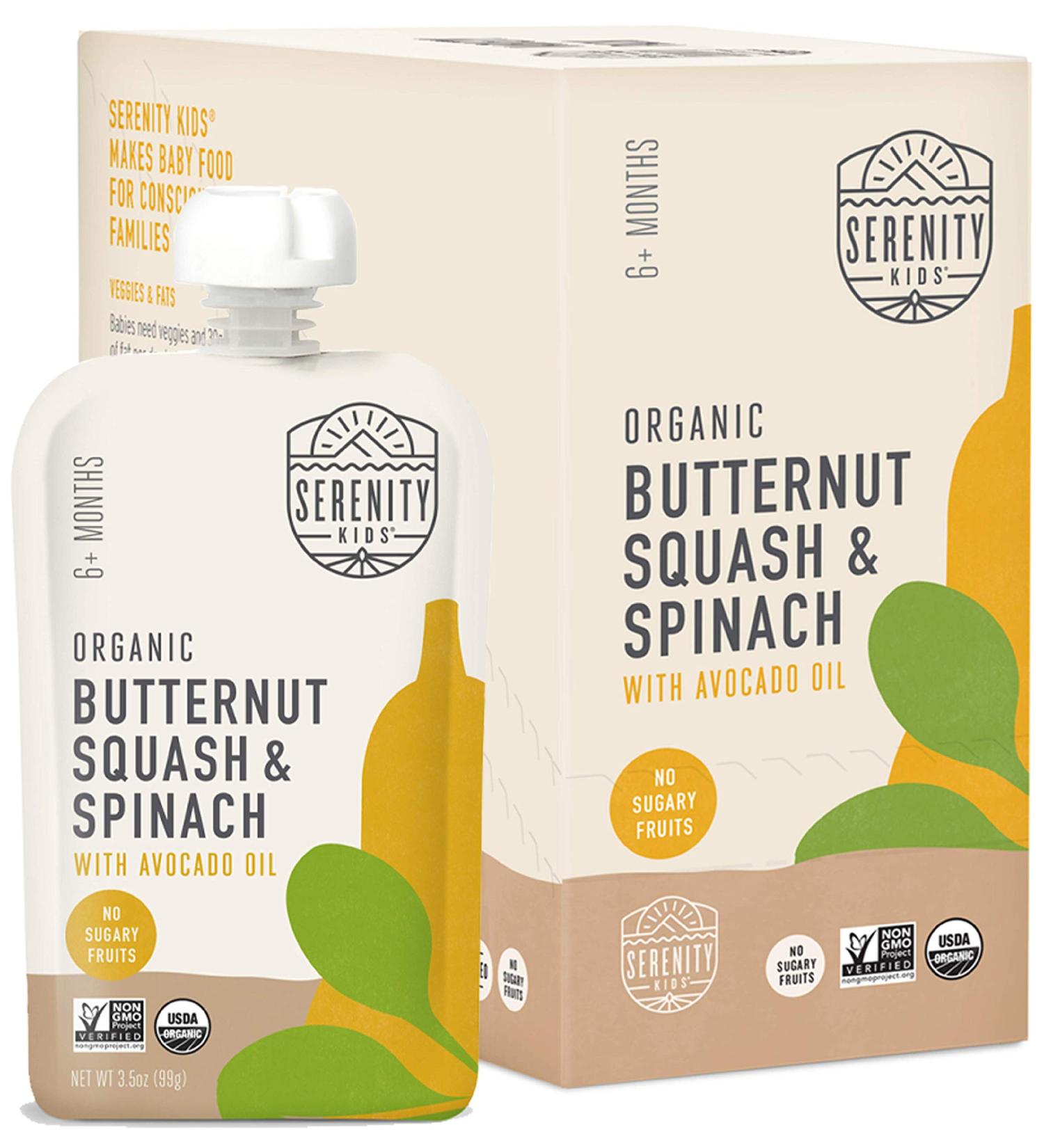 Serenity Kids Organic Veggie Puree Baby Food - Butternut Squash & Spinach Pouches, 6+ Months, Allergen-Free, 6 Count - Buy Online on GoSupps.com
