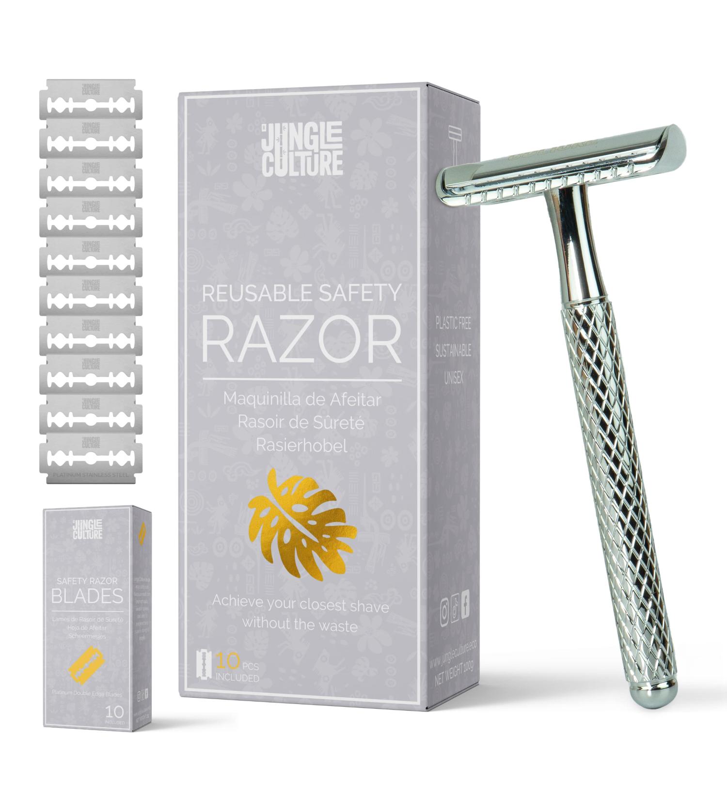 Jungle Culture Eco-Friendly Silver Razor Plane for Women - Includes 10 Blades | Sustainable Metal Safety Razor for Face & Body | Perfect Beauty Gift Bag - Buy Online on GoSupps.com