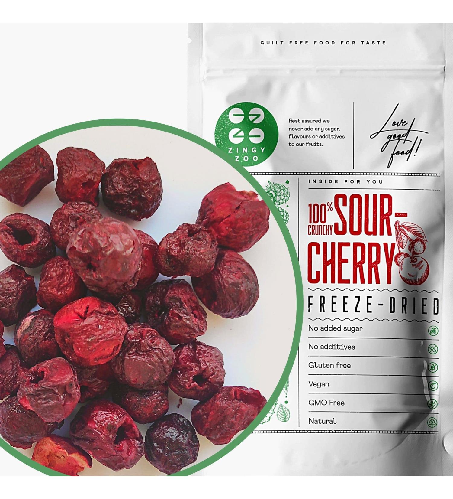  ZINGY ZOO Freeze Dried Sour Cherries | 100% Natural Cherries Sour Freeze Dried Fruit | Lyophilized Griottes Cherries | Free-dried nets - Buy Online on GoSupps.com