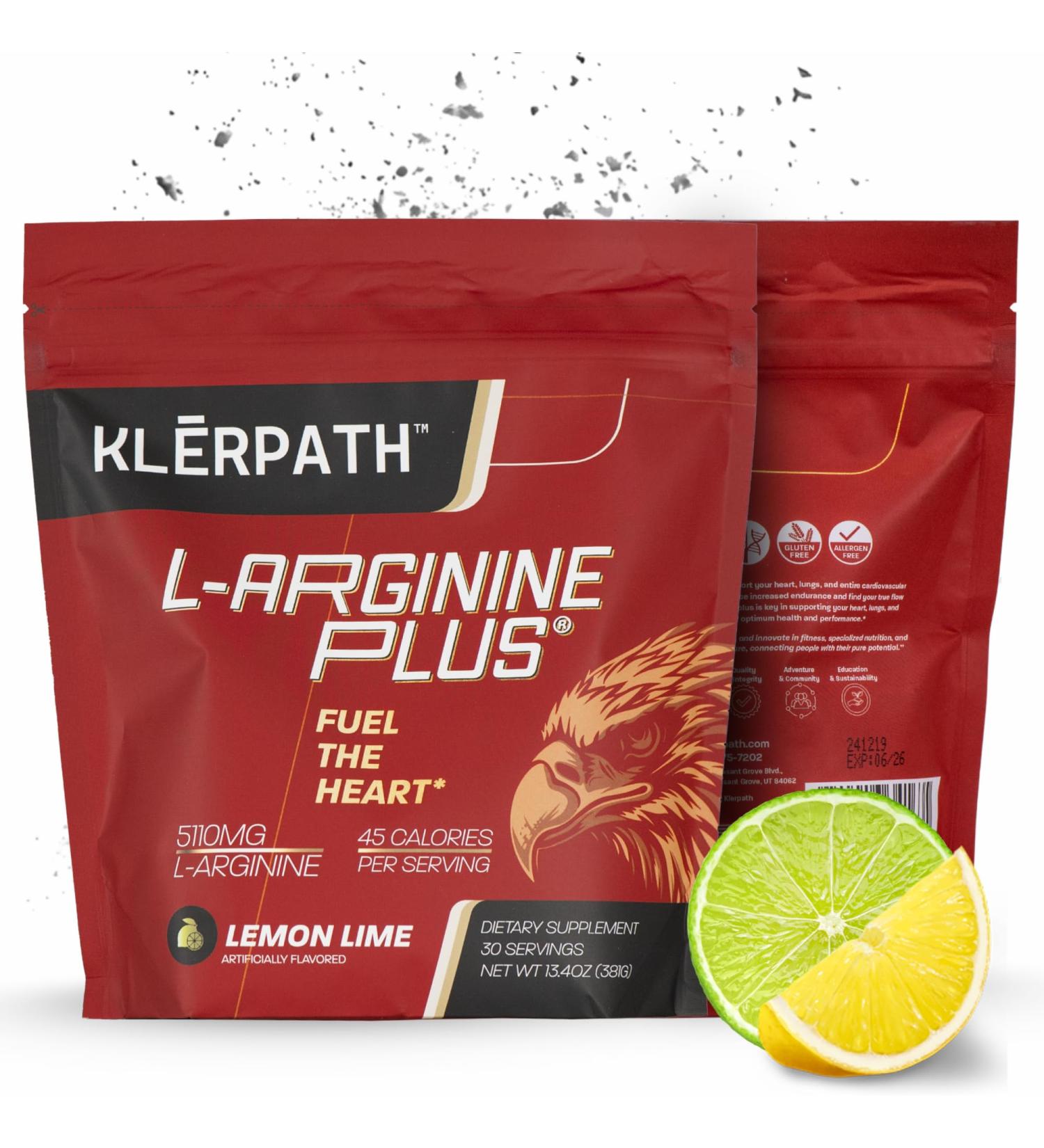 Klerpath L-Arginine Plus Powder with 5110 mg L-Arginine and 1010 mg L-Citrulline - Nitric Oxide Supplement for Blood Flow and Circulation - Lemon Lime Flavor 13.4 Ounces - Buy Online on GoSupps.com