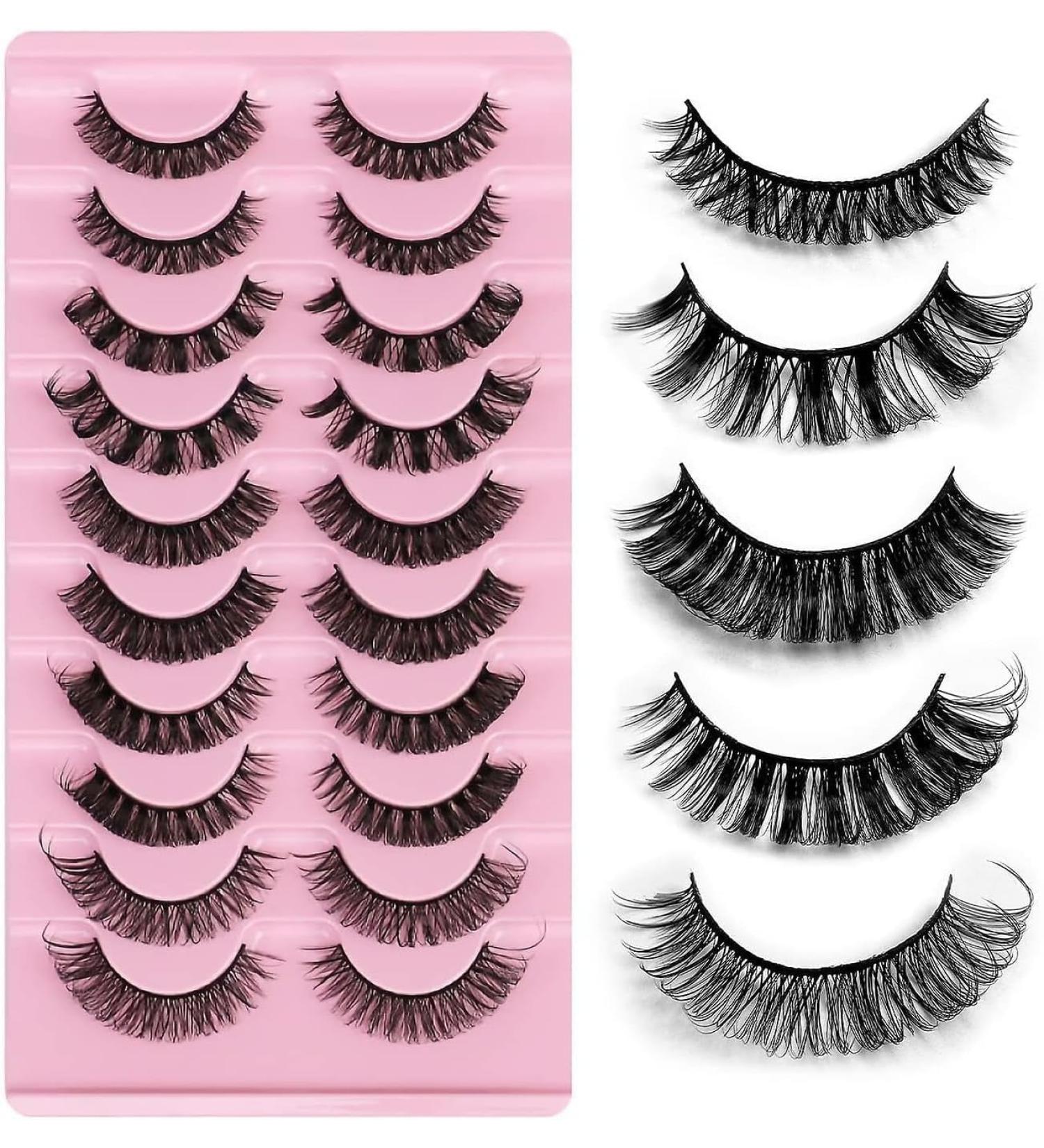 Strip Lashes False Lashes 10 Pairs 5 Styles Natural Look Clear Band Light Weight Wispy Faux Mink Russian Strip Lashes D Curl 3D Crisscross Multi-Layers False Fake Eyelashes - Buy Online on GoSupps.com