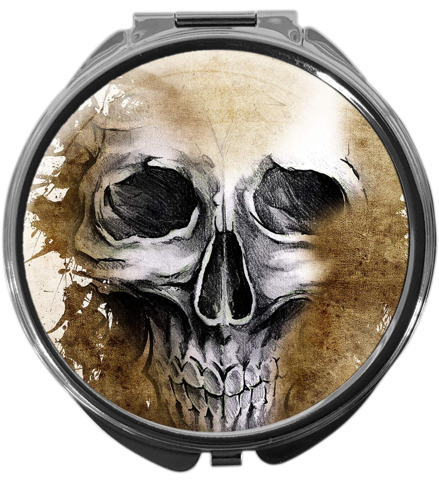Buy Skull Metal Pill Box with Mirror | Round 3 Compartments | International Shipping Available - Buy Online on GoSupps.com