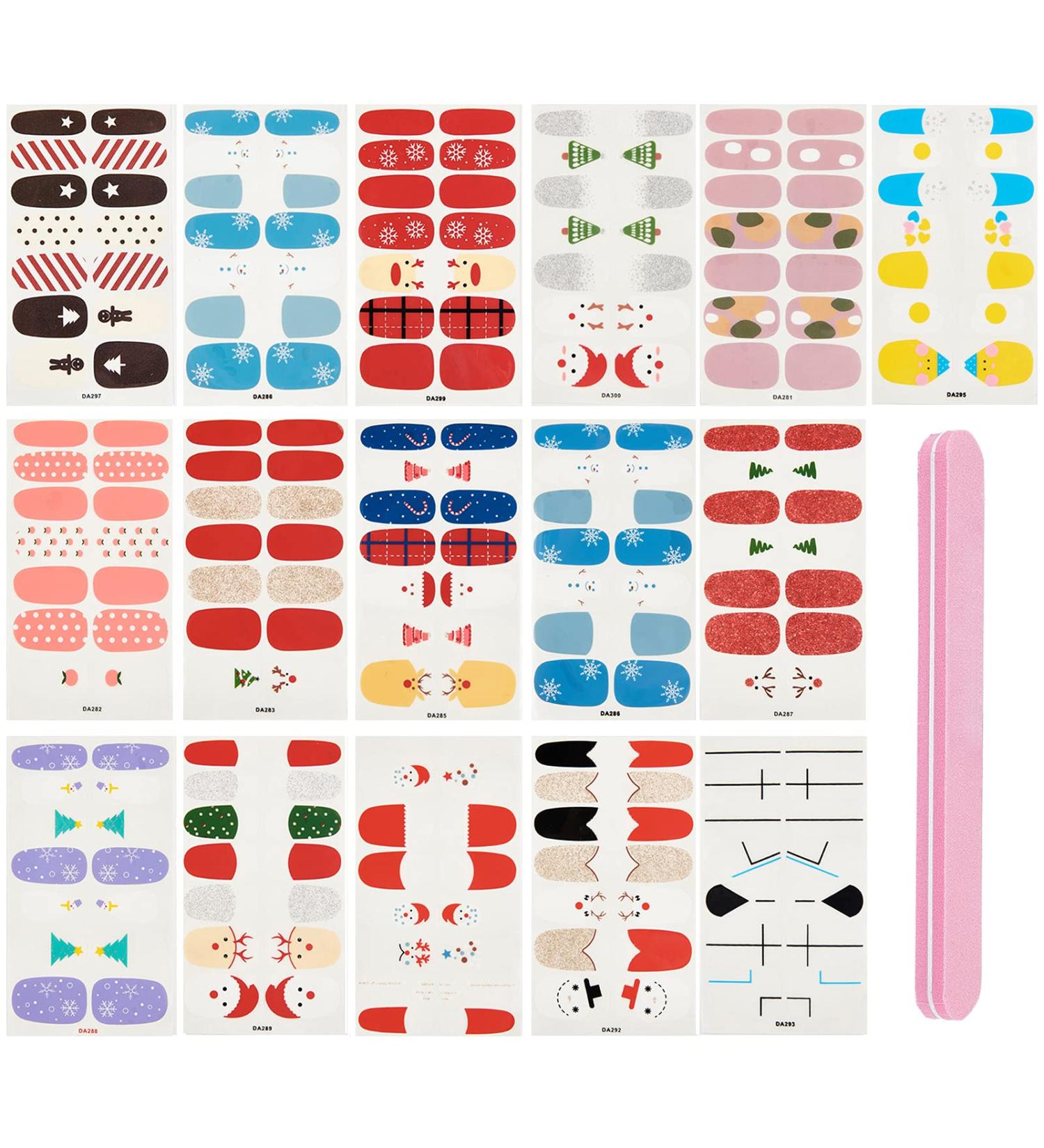 NICENEEDED 16 Sheets Christmas Theme Nail Art Stickers Strips Self-Adhesive Full Wrap Nail Polish Stickers Manicure Decoration Kit With 1Pc Nail File For Women Girls Nail DIY - Buy Online on GoSupps.com