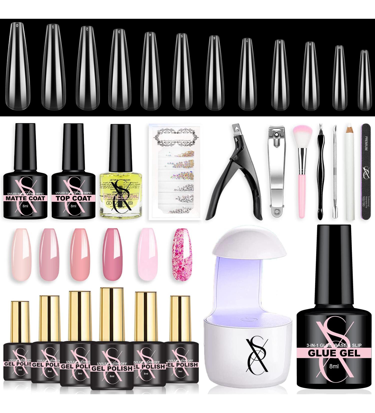 SXC Cosmetics G-45 Pink Gel Nail Polish Kit with XXL Nail Tips - Professional Nail Art Extension Starter Kit - Buy Online on GoSupps.com