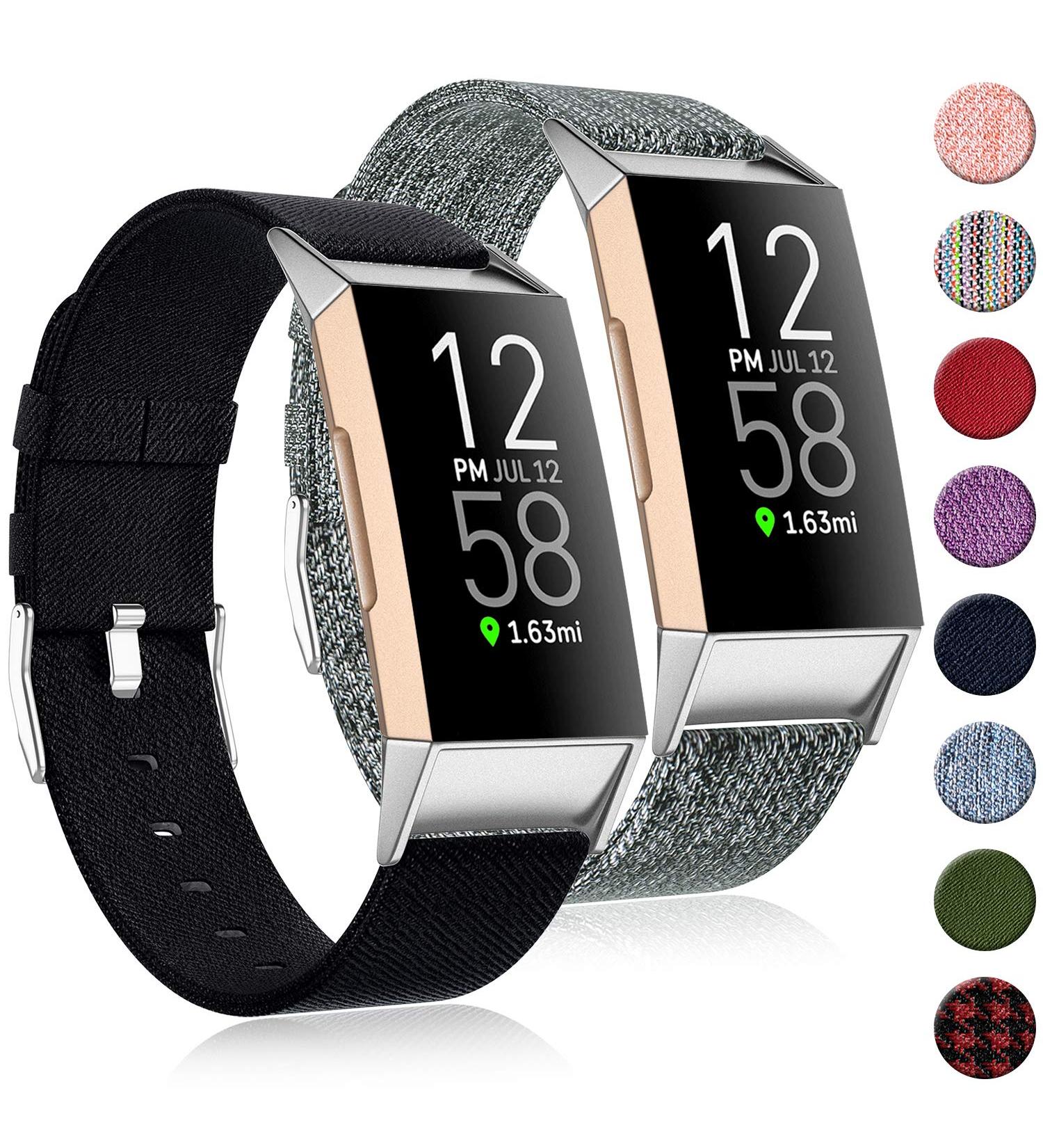 Witzon 2 Pack Fabric Woven Bands for Fitbit Charge 4 / 3 SE - Breathable Canvas Replacement Straps in Black Charcoal - Small Size for Women Men - Buy Online on GoSupps.com