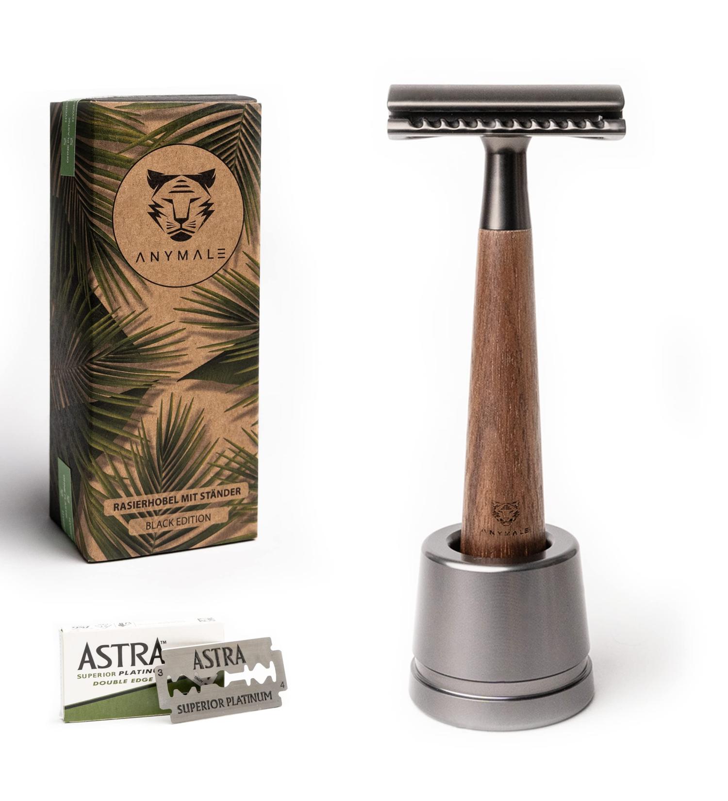 ANYMALE Walnut Wood Safety Razor Set | Eco-Friendly Zero Waste Razor for Men & Women | Includes Stand & 5 ASTRA Blades - Buy Online on GoSupps.com