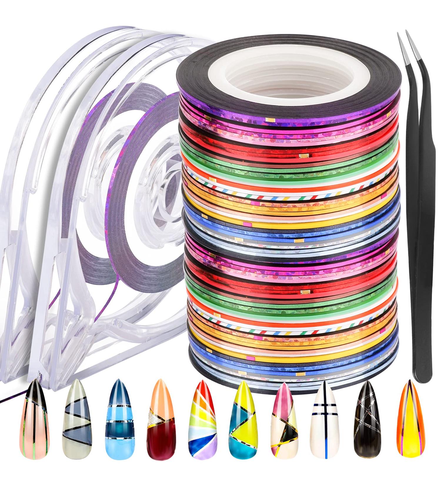 64 Rolls Nail Striping Tape Line Set with 32 Colors, Adhesive Sticker, 2 Nail Tape Roller Dispensers, and Tweezers - DIY Nail Art Decoration - Buy Online on GoSupps.com