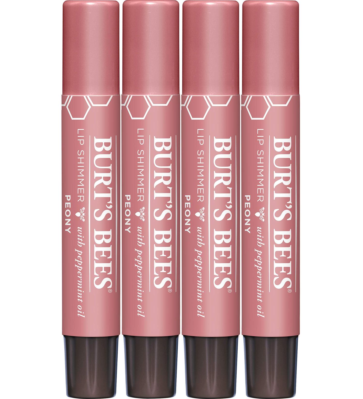 Burt's Bees Lip Shimmer 4-Pack Peony - Moisturizing Lip Balm with Vitamin E & Coconut Oil - 100% Natural - 0.09 oz - Buy Online on GoSupps.com