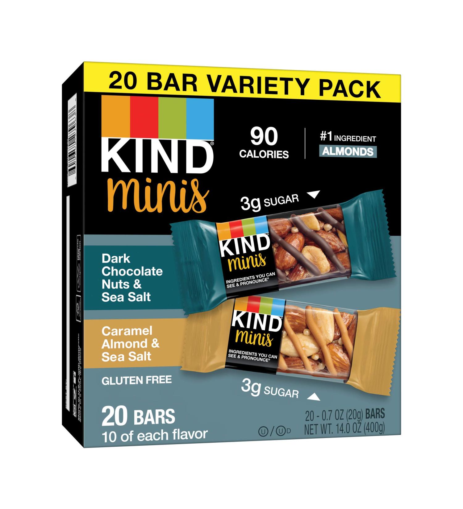 KIND Bar Minis Variety Pack - Dark Chocolate Nuts & Sea Salt/Caramel Almond & Sea Salt | 80 Count, 100 Calories, Gluten-Free | 56oz (Pack of 1) - Buy Online on GoSupps.com