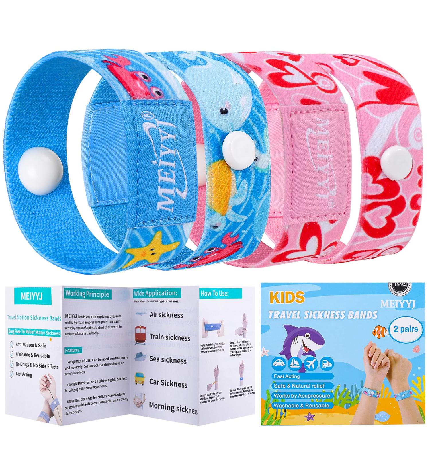 Motion Sickness Bands for Kids - Anti Nausea Wristbands for Relief - Cruise & Travel Essentials - Blue Sea & Pink Heart (Medium Size) - Buy Online on GoSupps.com