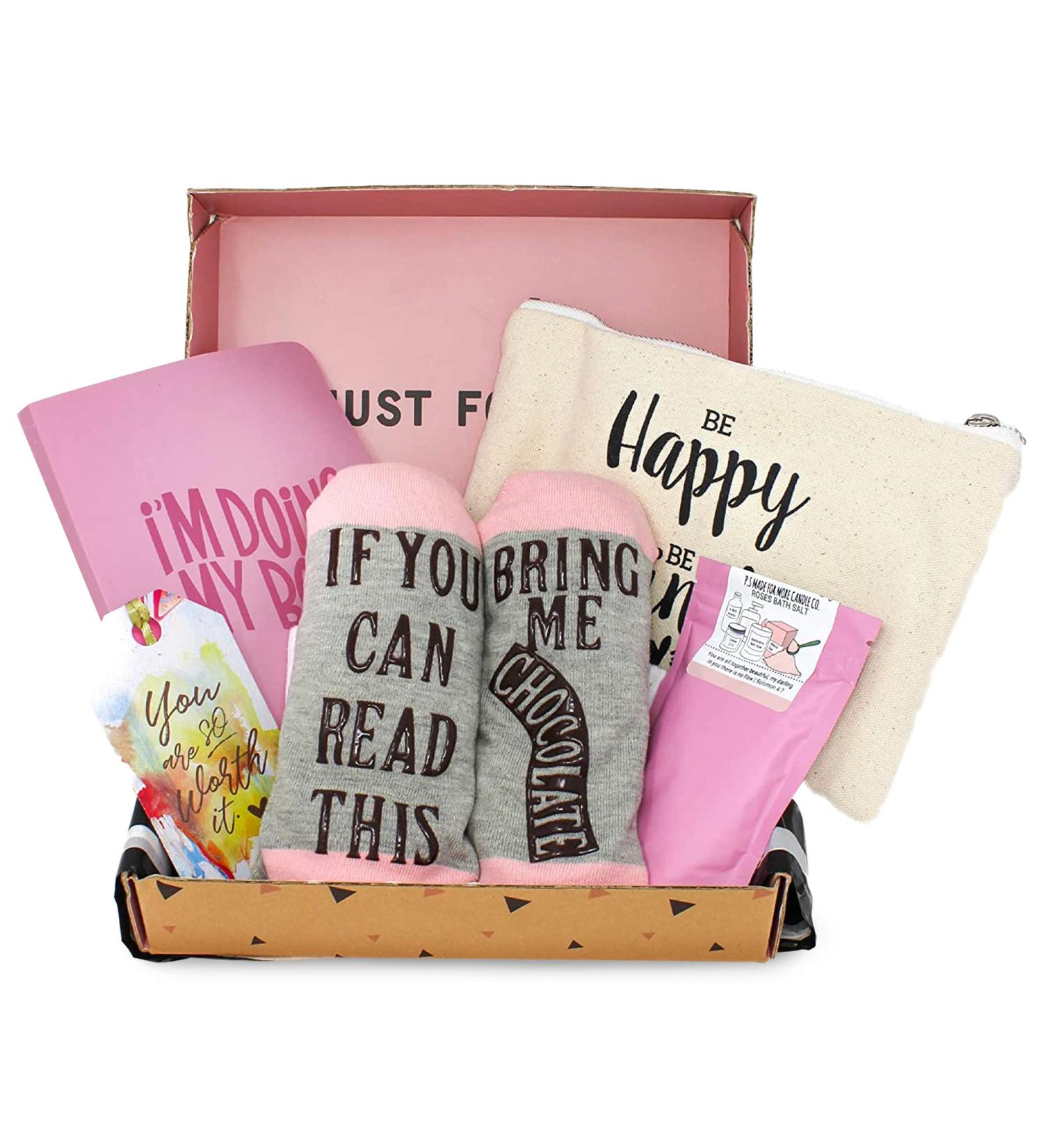 Special Birthday & Mother's Day Gift Box Set for Her | Fancy Notebook Travel Cosmetic Bag Funny Socks Bath Salt - Perfect for Friends - Buy Online on GoSupps.com