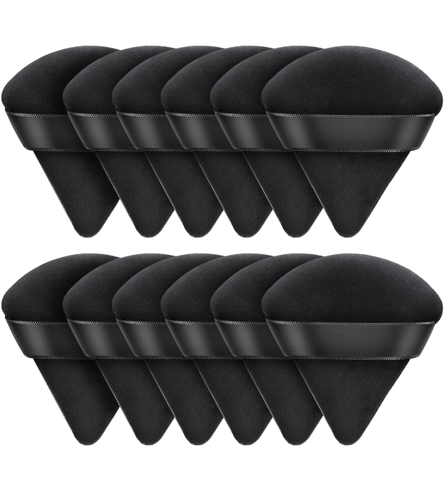 AMMON 12 Pcs Black Powder Puff Set - Soft Velour Makeup Sponge Puffs for Loose Mineral Powder, Cosmetic Body Contouring Tools - Buy Online on GoSupps.com