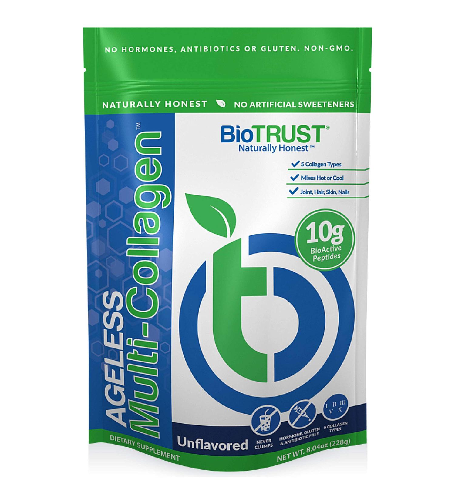 BioTrust Ageless Multi Collagen Protein - 5-in-1 Powder with 5 Collagen Types - Hydrolyzed Peptides - Grass-Fed Beef - Sustainable Fish - Chicken & Eggshell Membrane (Unflavored) - Buy Online on GoSupps.com