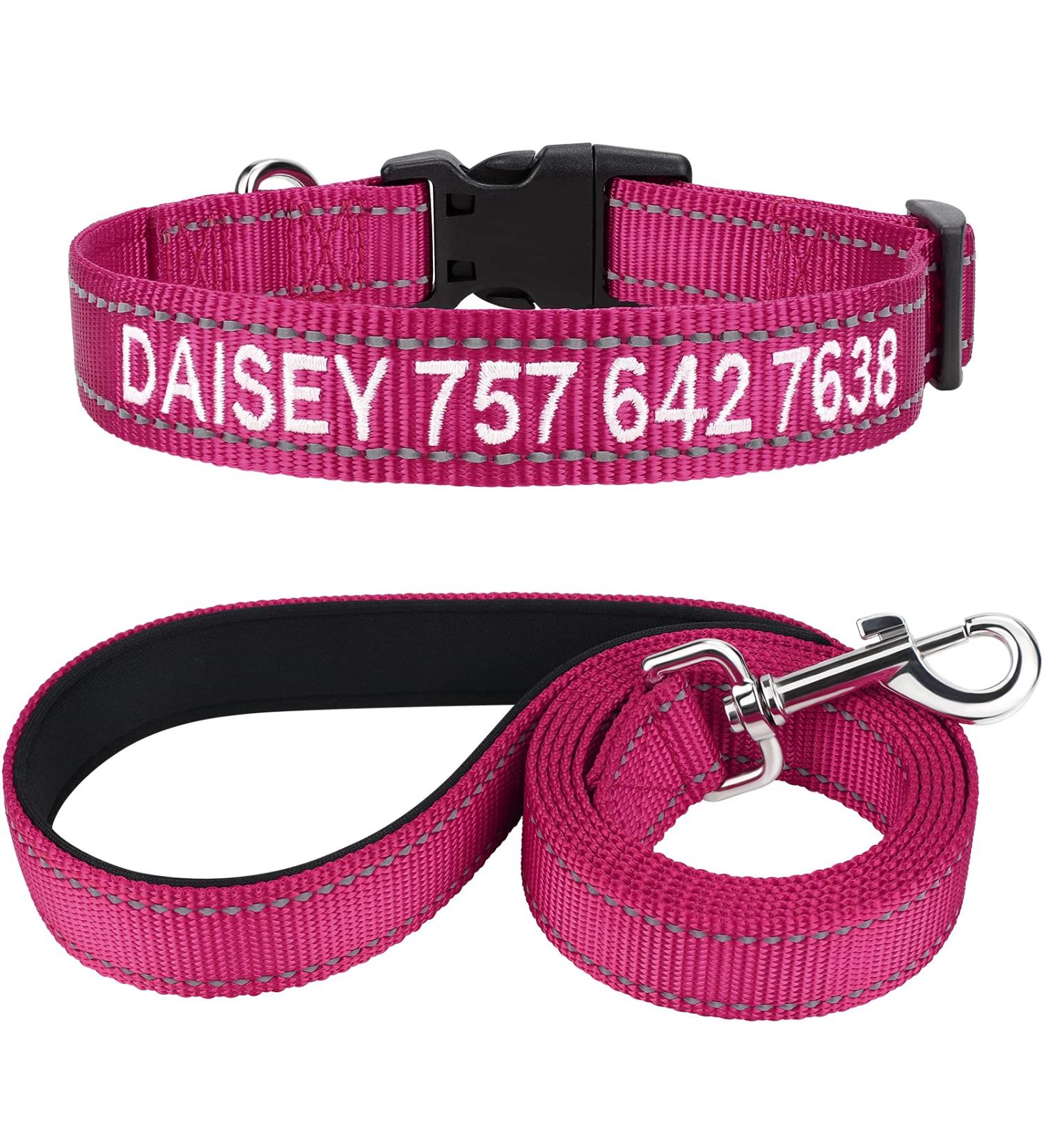 Tagme Personalized Reflective Dog Collar & Leash Set for Large Dogs - Hot Pink Double-Sided 1.5m Leash - Buy Online on GoSupps.com