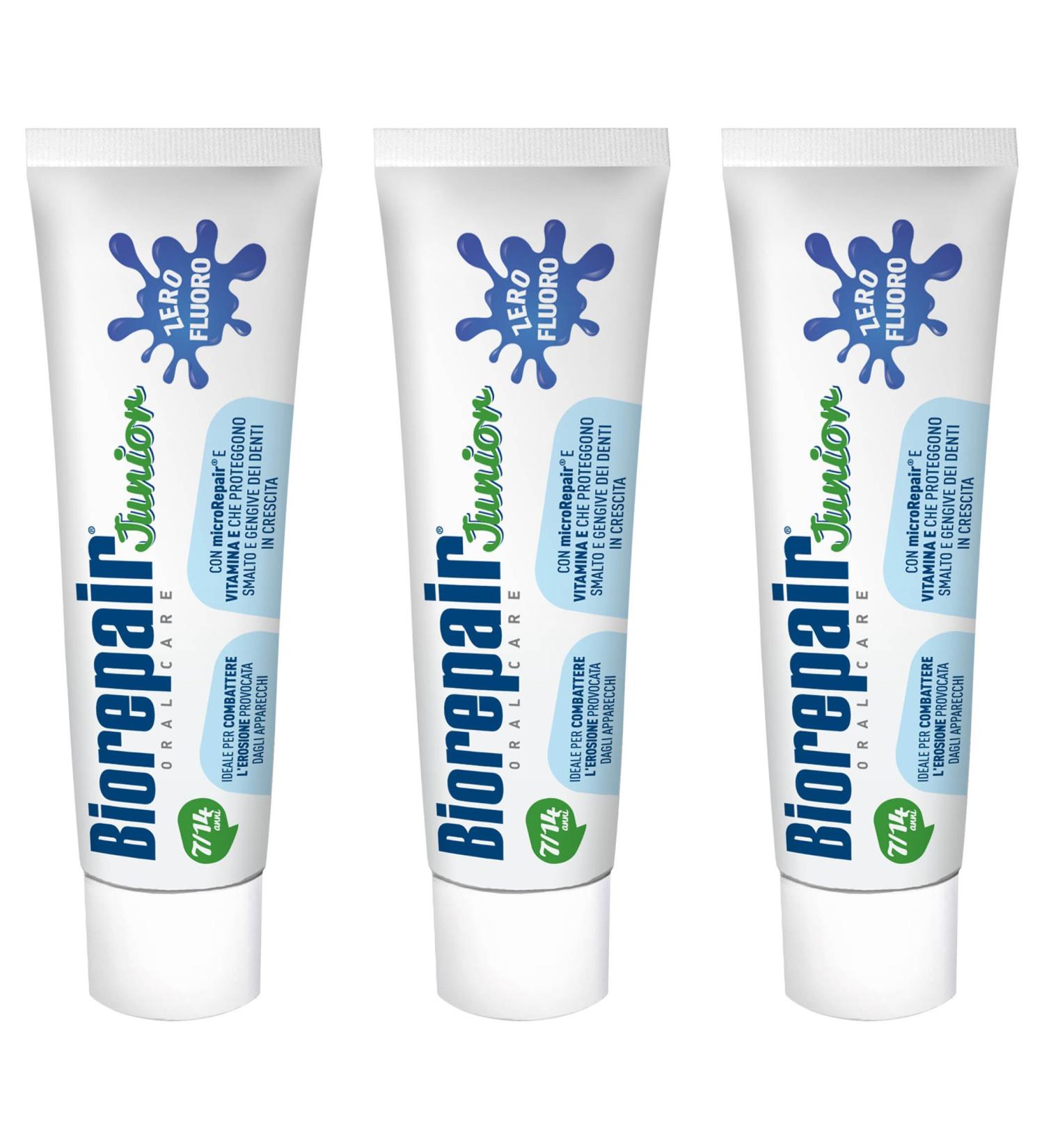 Biorepair Oral Care Junior Toothpaste (7-14 Years) - Fluoride Free Mint - 3 Pack (75ml) - Italian Import - Buy Online on GoSupps.com