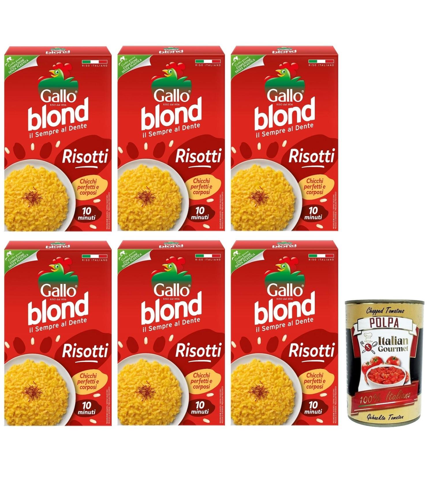 Italian Gourmet E.R. Gallo Riso Set of 6 Risottos 100% Italian Rice Ideal for Risottos Cooking Time 10 Minutes Pack of 1 kg + Gourmet Italian Tomato Pulp Box 400 g - Buy Online on GoSupps.com