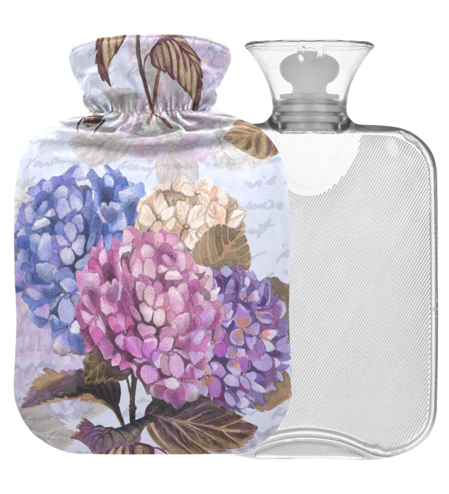 Naanle 2L Transparent Hot Water Bottle - Hortensia Flower & Bee Design for Menstrual Cramps Pain Relief Hand/Foot Heat & Cold Therapy - Buy Online on GoSupps.com