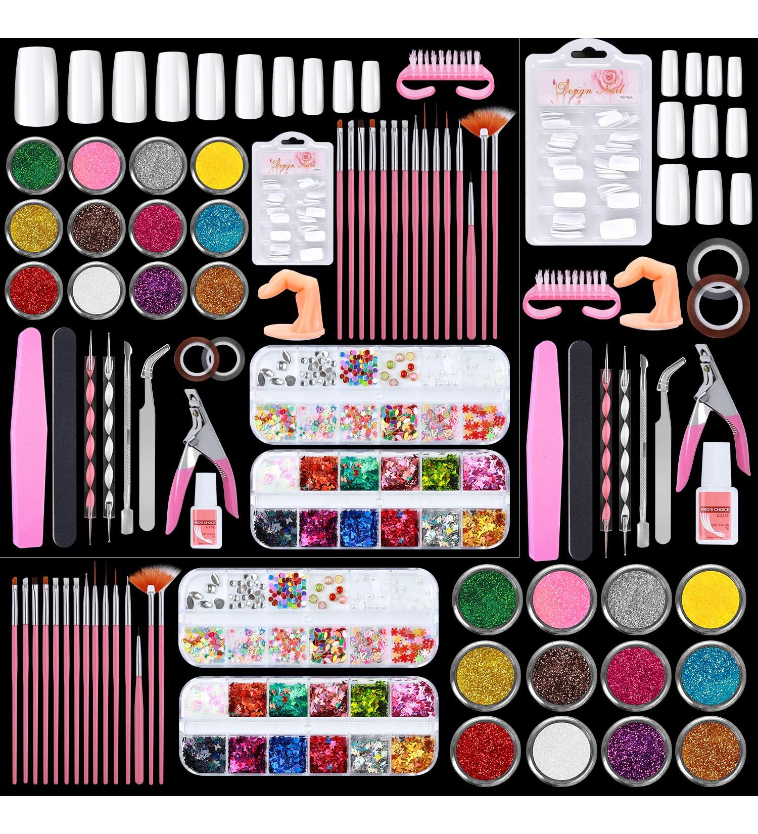 SPTHTHHPY Acrylic Nail Kit - Professional Manicure Set with Nail Art Brushes, Glitter, Clipper, Dotting Pen, and French Tips - Buy Online on GoSupps.com