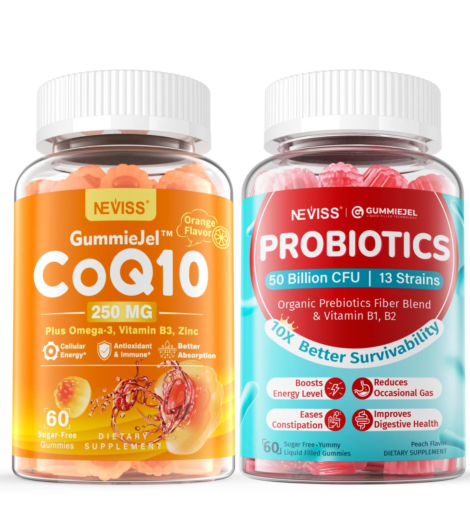 NEVISS Sugar-Free CoQ10-250mg / 500mg Filled Gummies +Sugar Free Probiotics Gummies - Buy Online on GoSupps.com