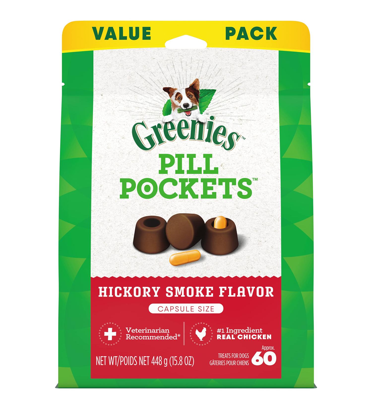 GREENIES Pill Pockets Natural Dog Treats - Hickory Smoke Flavor - 15.8oz - Capsule Size - Pack of 1 - Buy Online on GoSupps.com