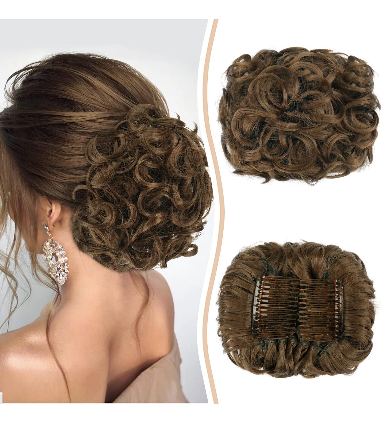 Short Wavy Messy Bun Hair Piece - Drawstring Ponytail Chignon Clip for Women | Medium AuBurn - Buy Online on GoSupps.com