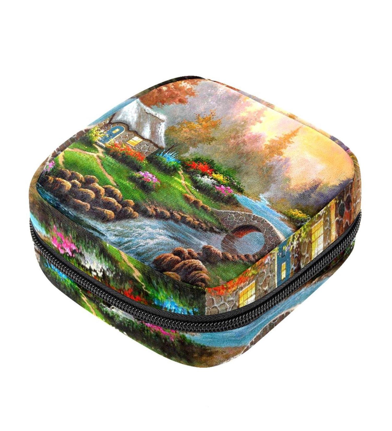 Women's Napkin Storage Bag & Menstrual Cup - Magical Village Painting & Portable Bandages for Period Care - Buy Online on GoSupps.com