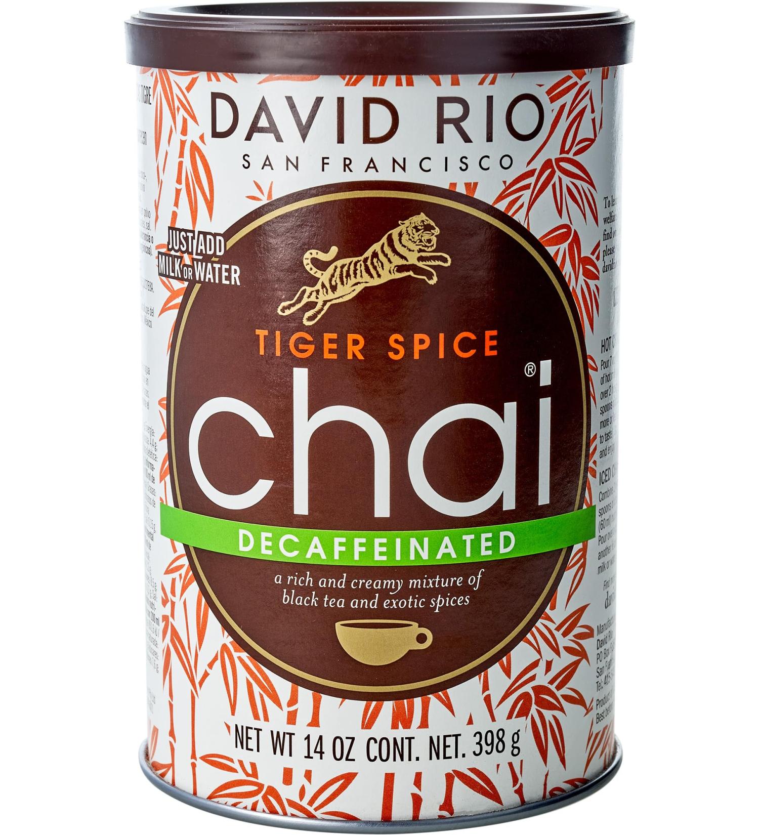David Rio Tiger Spice Decaf - Premium Decaffeinated Tea from San Francisco (398g Can) - International Shipping Available - Buy Online on GoSupps.com