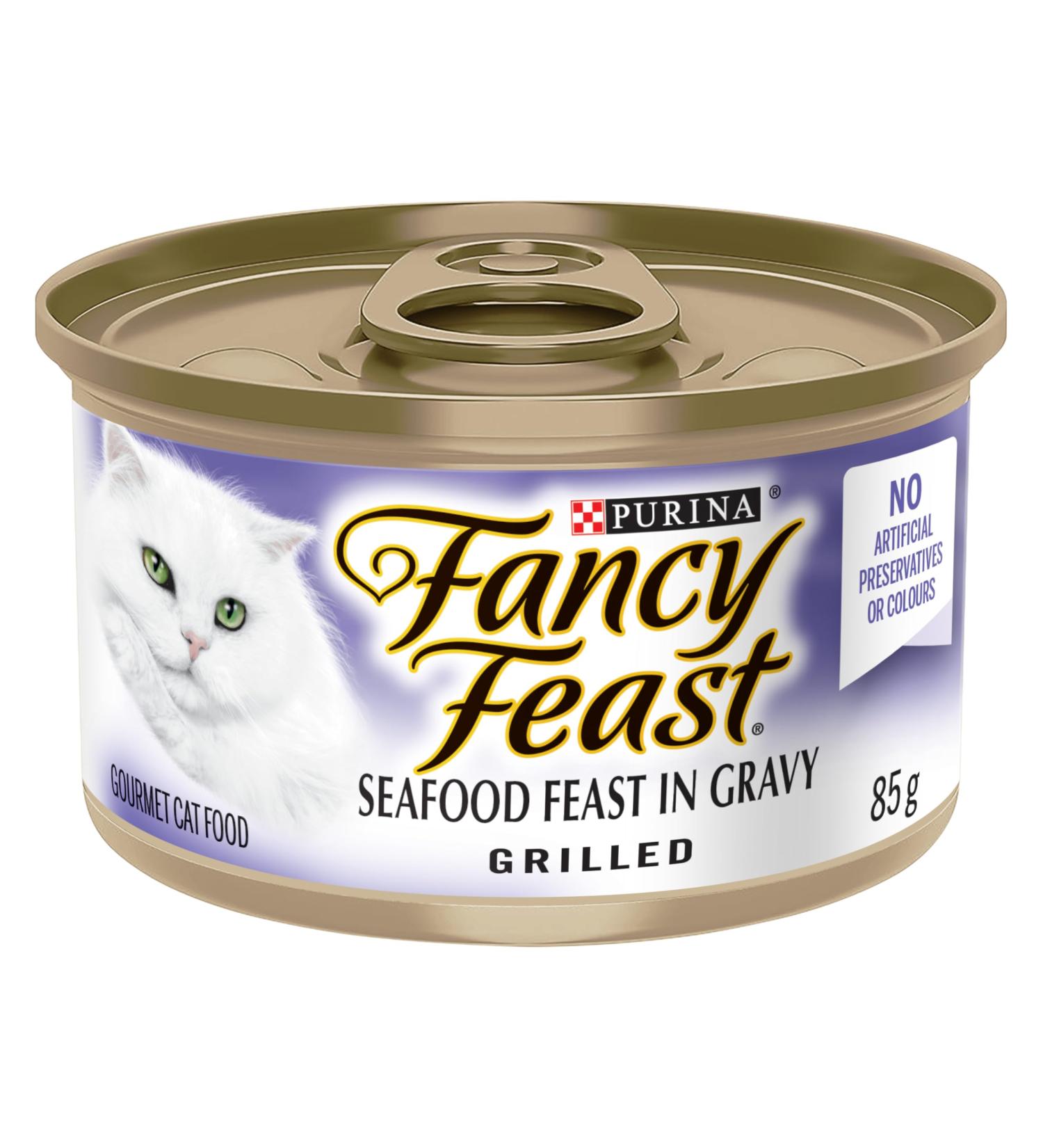 Fancy Feast Grilled Wet Cat Food Seafood Feast in Gravy - 85 g Can (24 Pack) - Buy Online on GoSupps.com